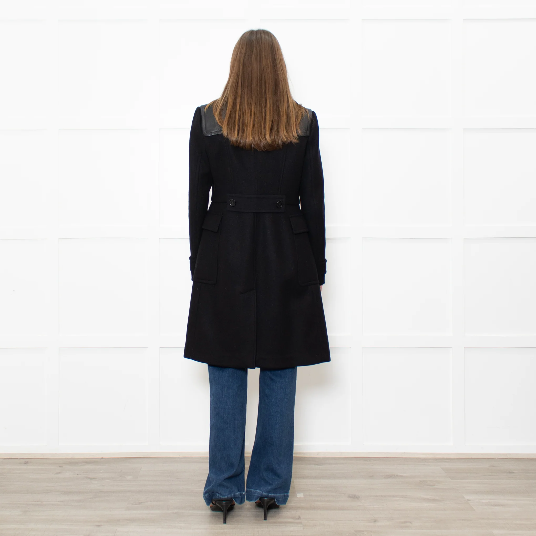 Burberry Black Wool Duffle Coat With Leather Shoulder Inserts - Image 5