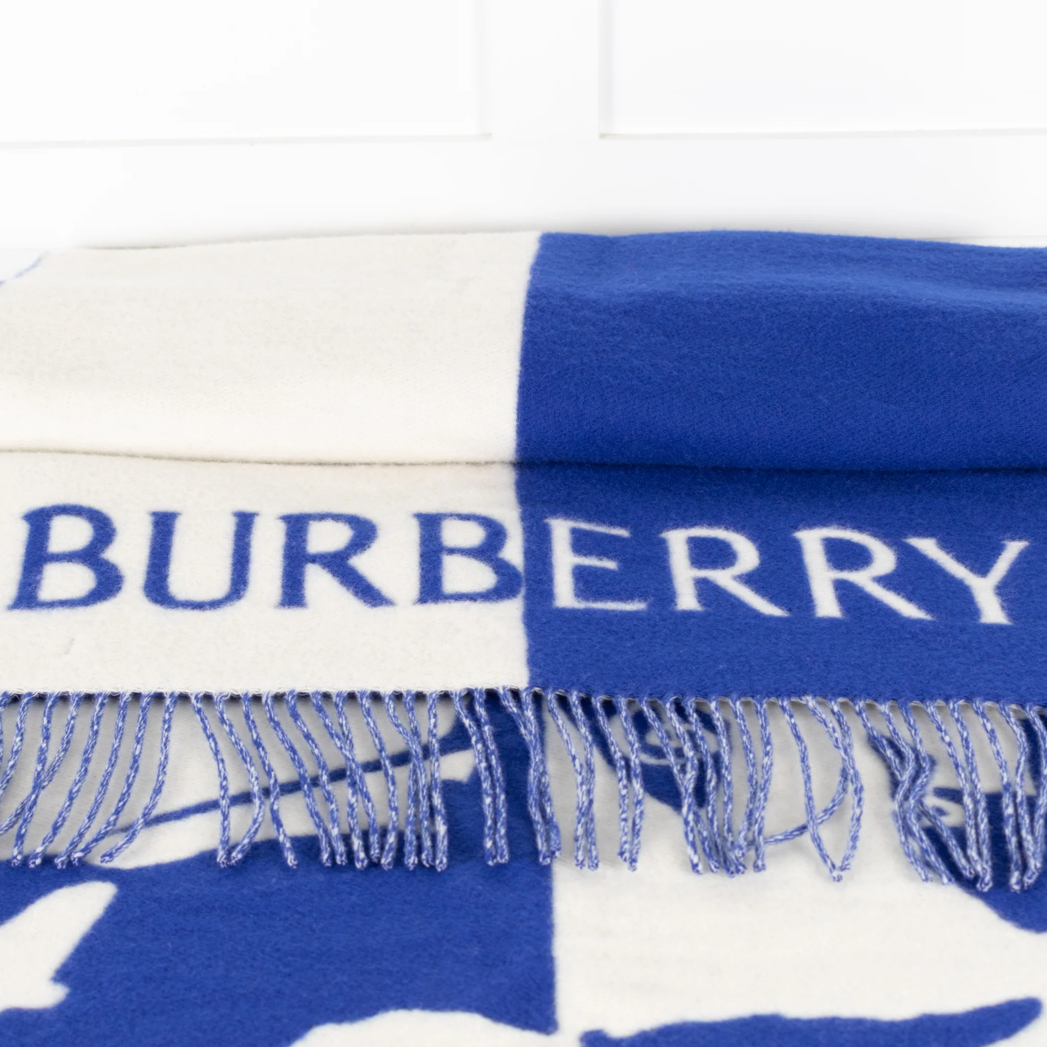 Burberry Blue White EKD Cashmere Blend Scarf - Image 8