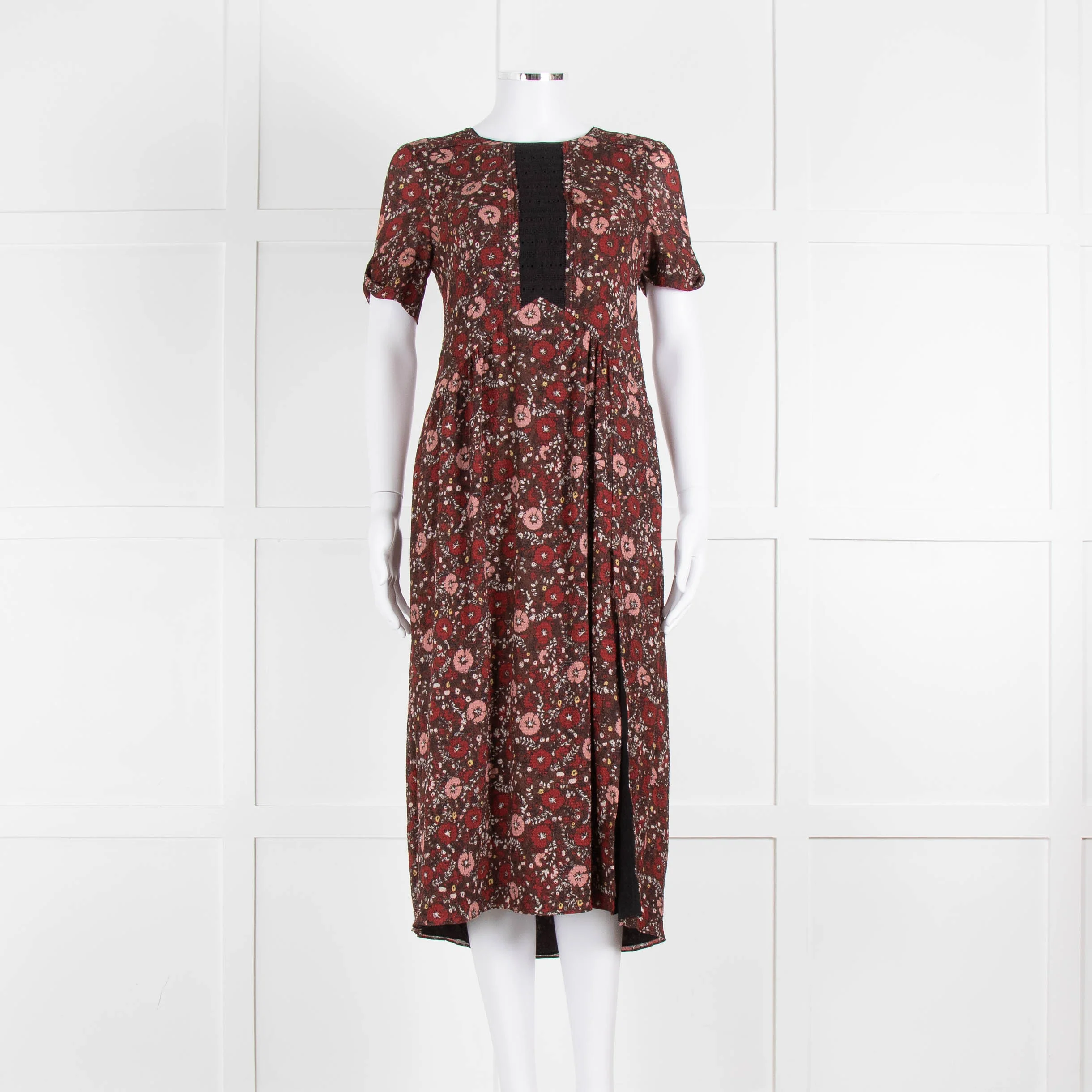 Burberry Brit Brown Rust Floral Short Sleeve Midi Dress