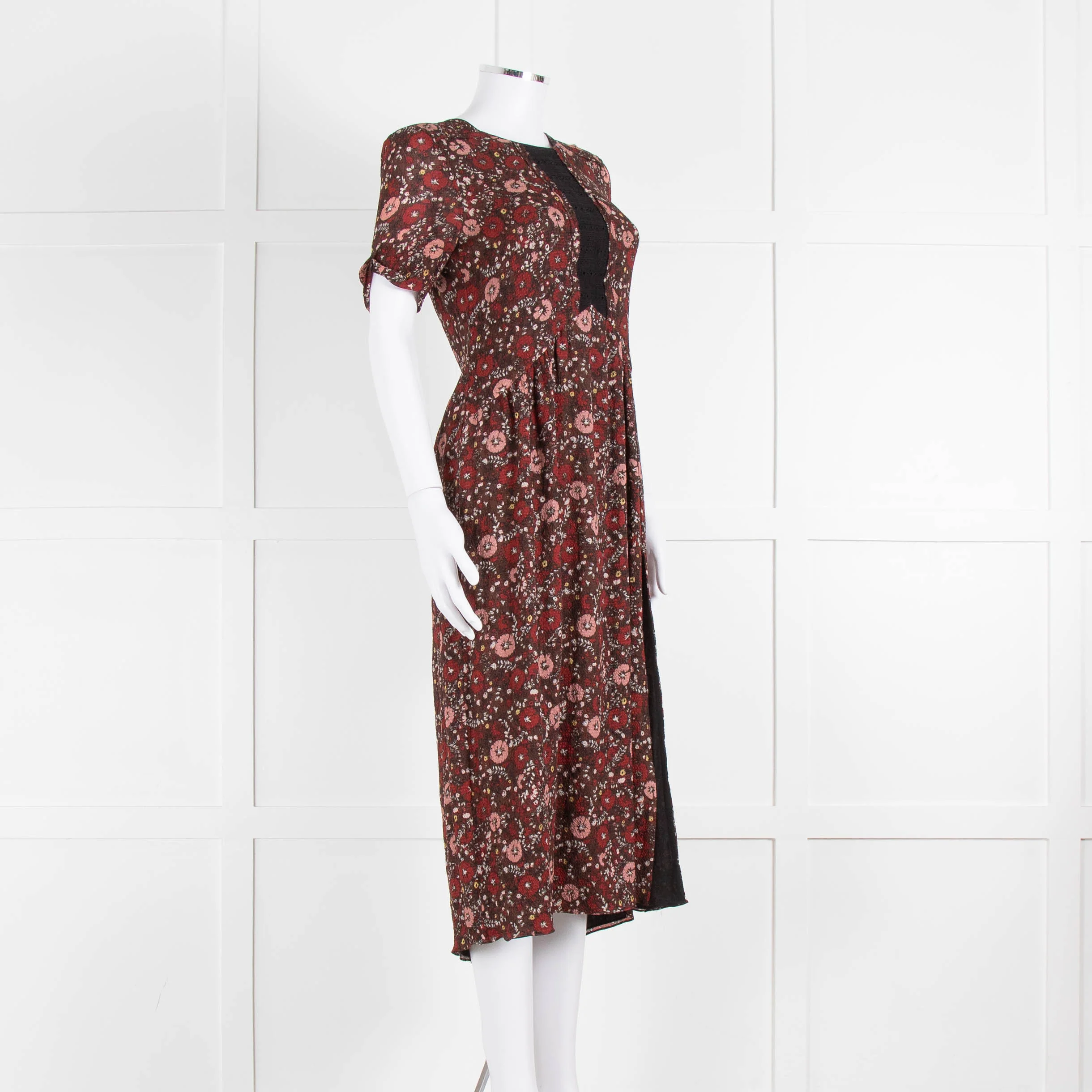 Burberry Brit Brown Rust Floral Short Sleeve Midi Dress - Image 2