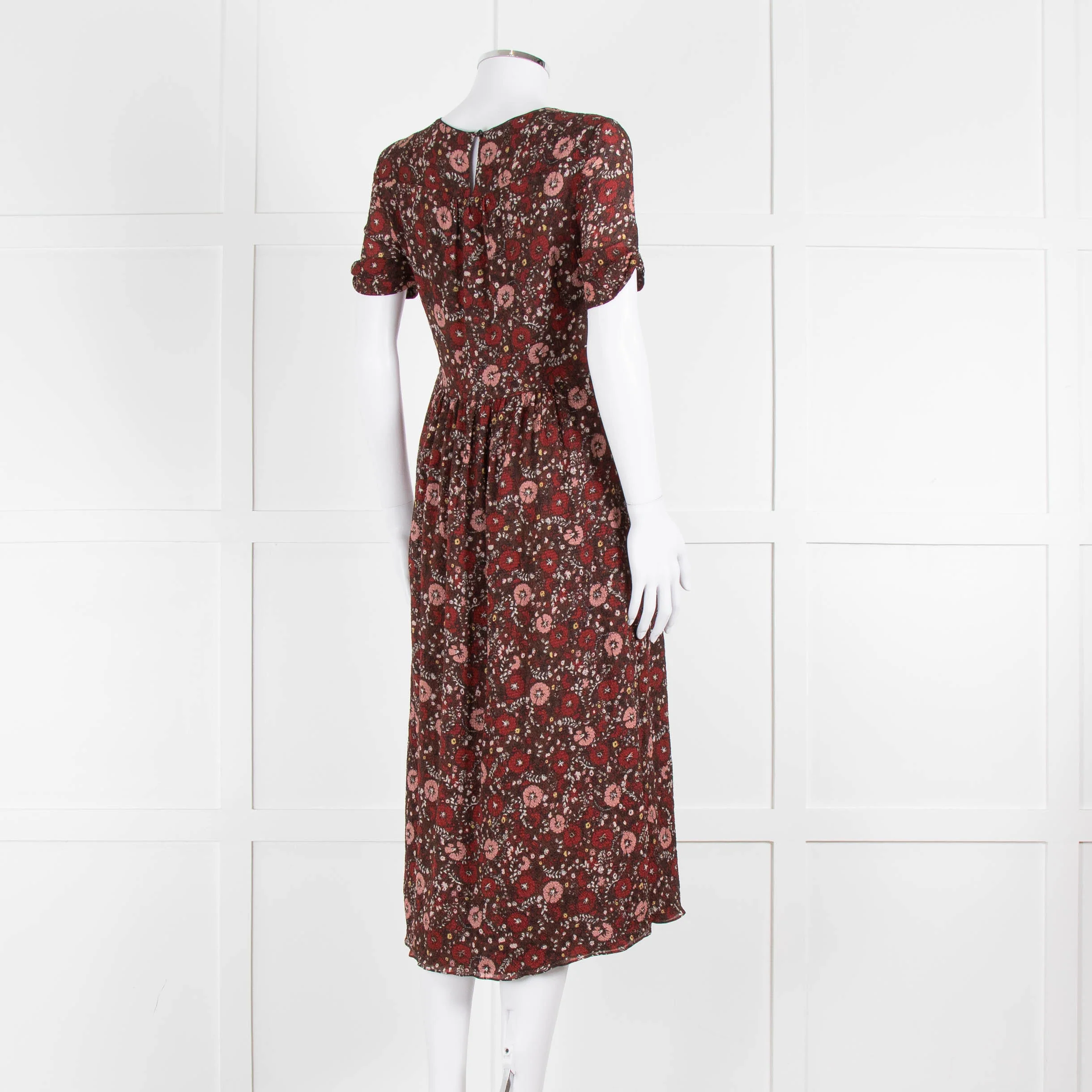 Burberry Brit Brown Rust Floral Short Sleeve Midi Dress - Image 4