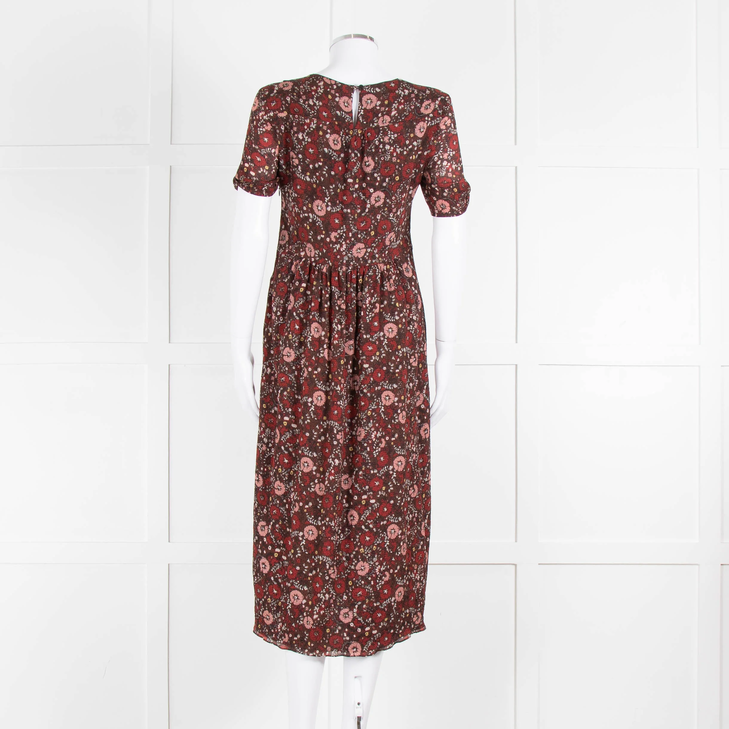 Burberry Brit Brown Rust Floral Short Sleeve Midi Dress - Image 5