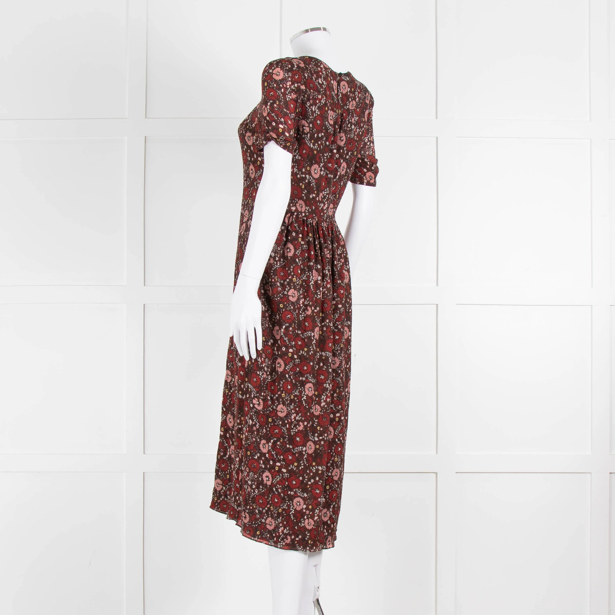 Burberry Brit Brown Rust Floral Short Sleeve Midi Dress - Image 6