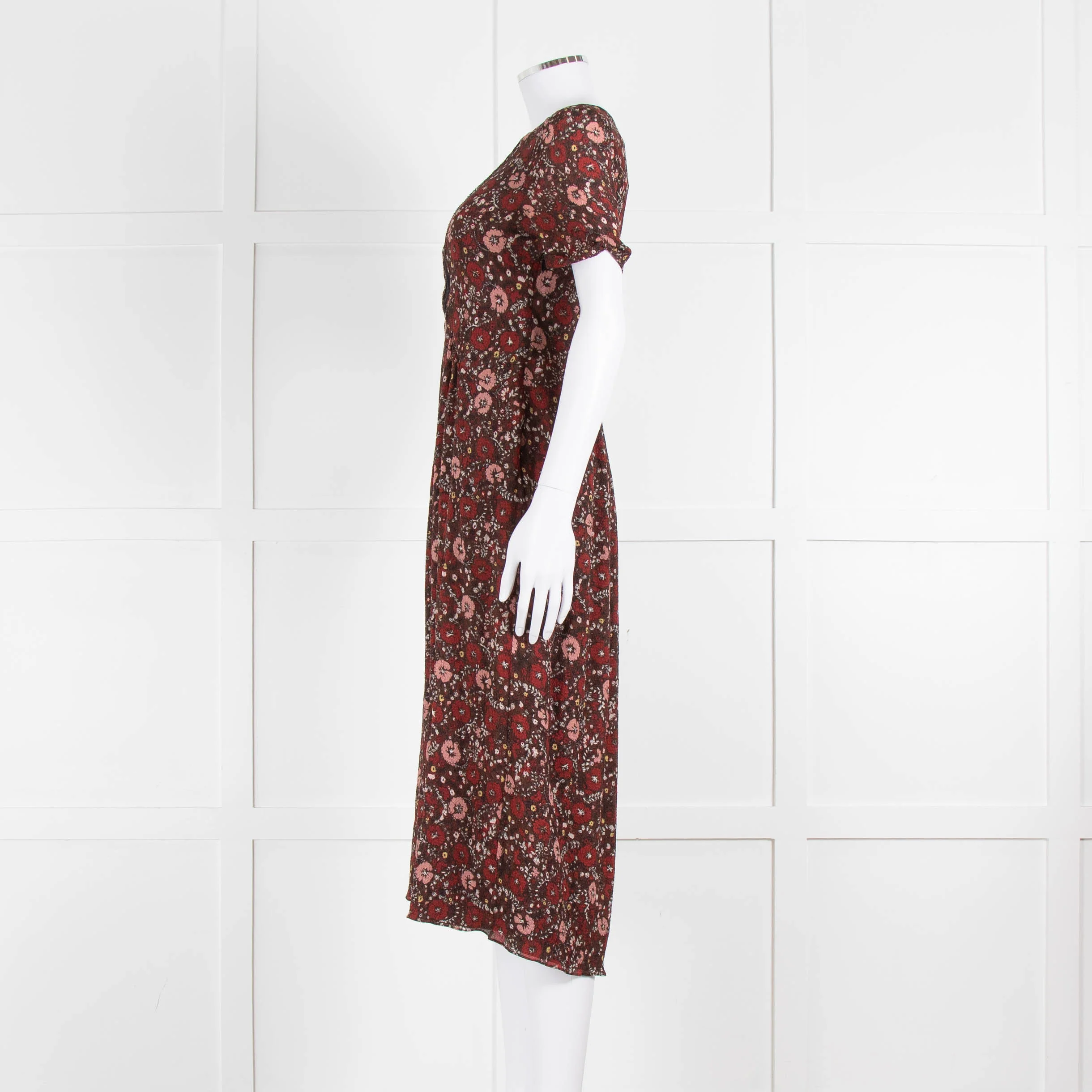 Burberry Brit Brown Rust Floral Short Sleeve Midi Dress - Image 7
