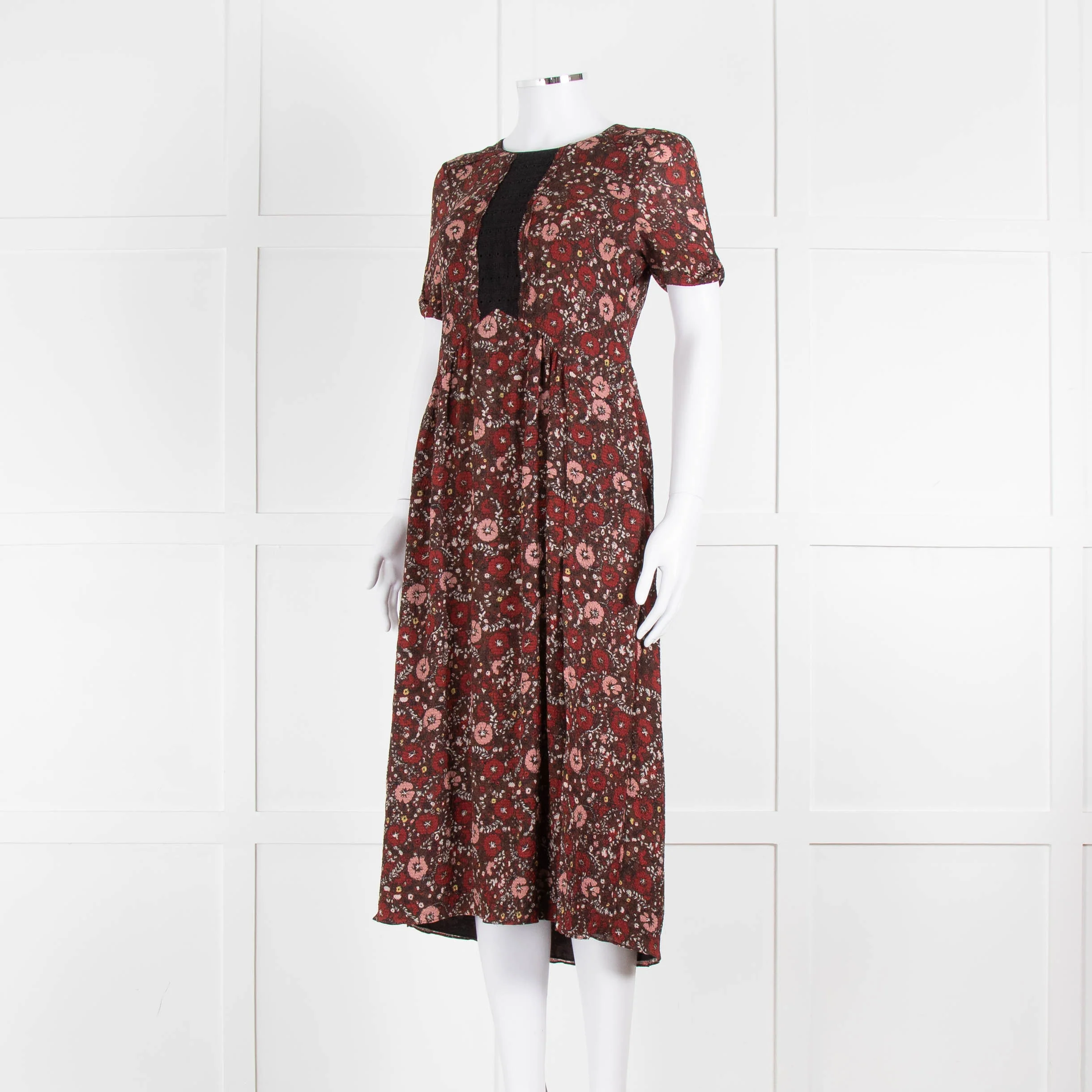 Burberry Brit Brown Rust Floral Short Sleeve Midi Dress - Image 8