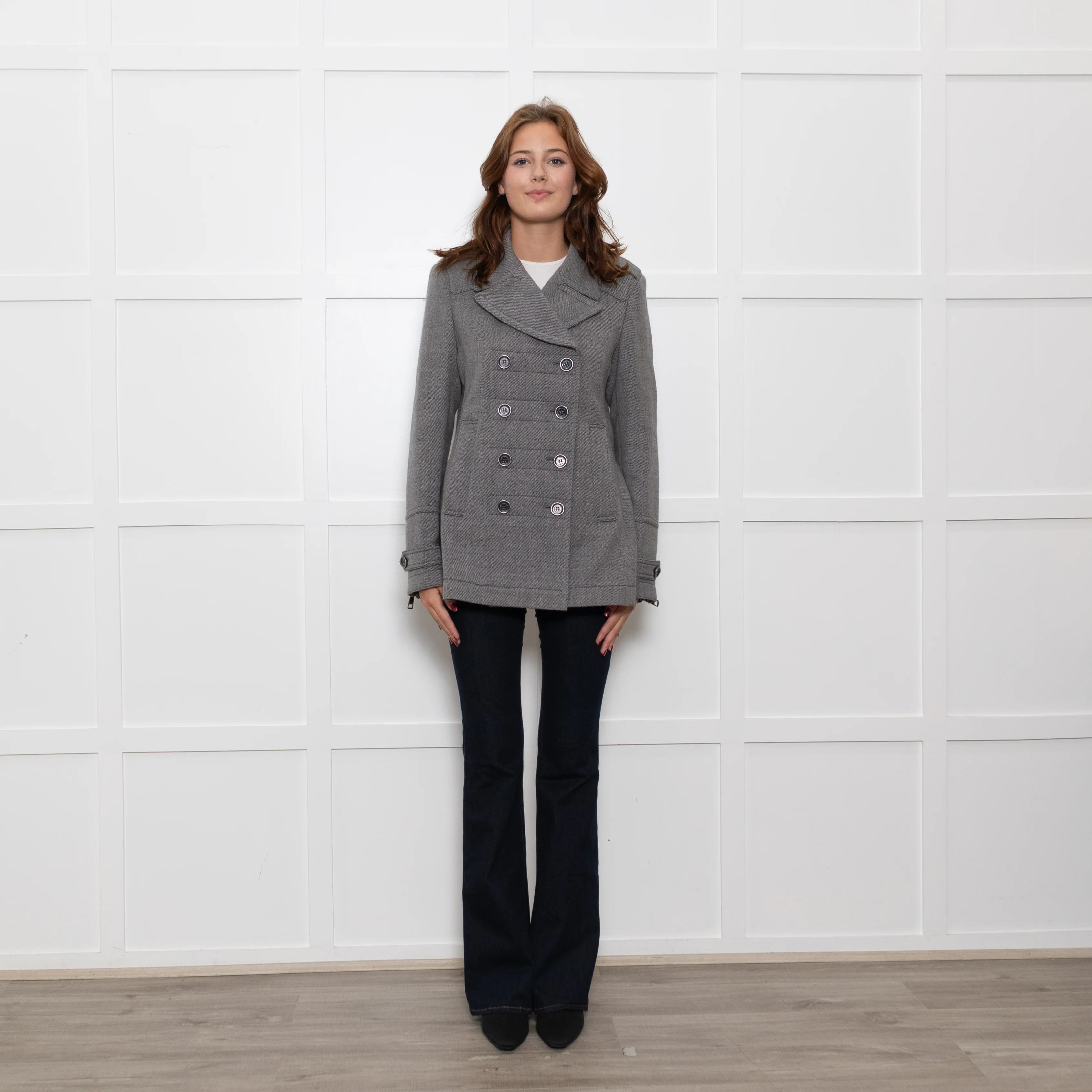 Burberry Brit Grey Wool Blend Double Breasted Jacket