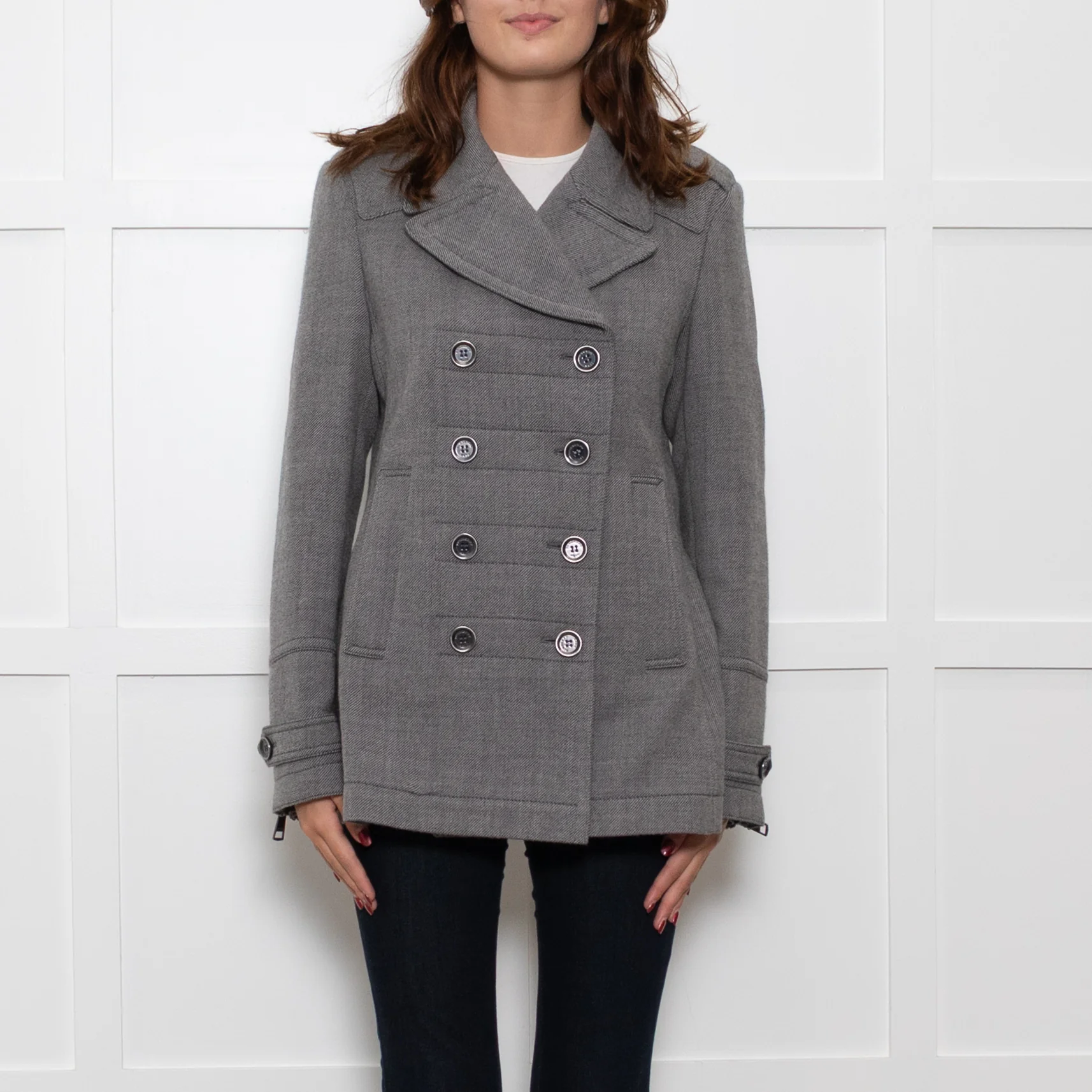 Burberry Brit Grey Wool Blend Double Breasted Jacket - Image 2