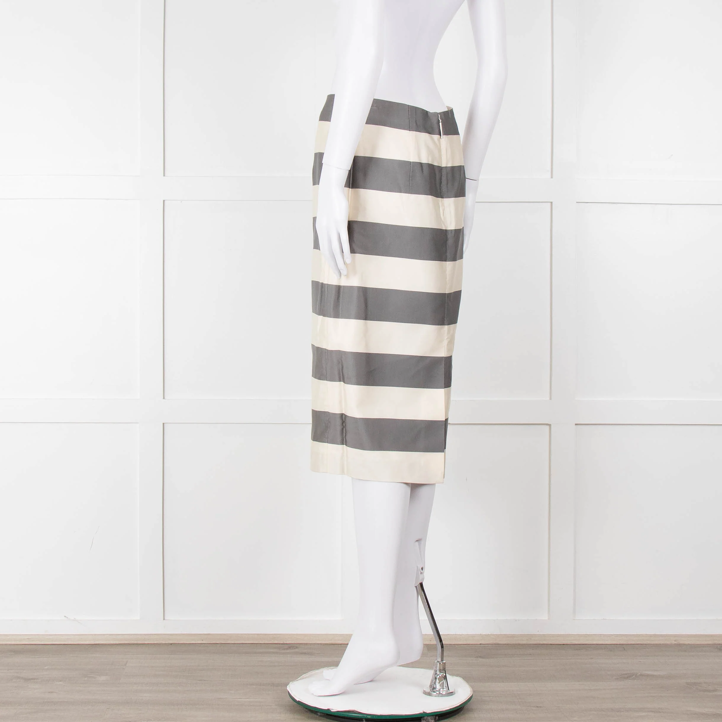 Burberry Cream Grey Striped Pencil Skirt - Image 6