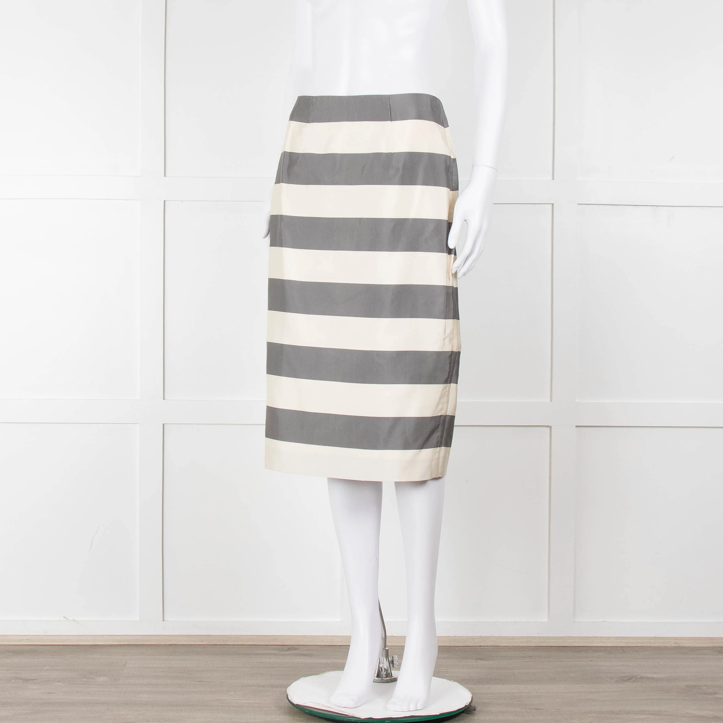 Burberry Cream Grey Striped Pencil Skirt - Image 8