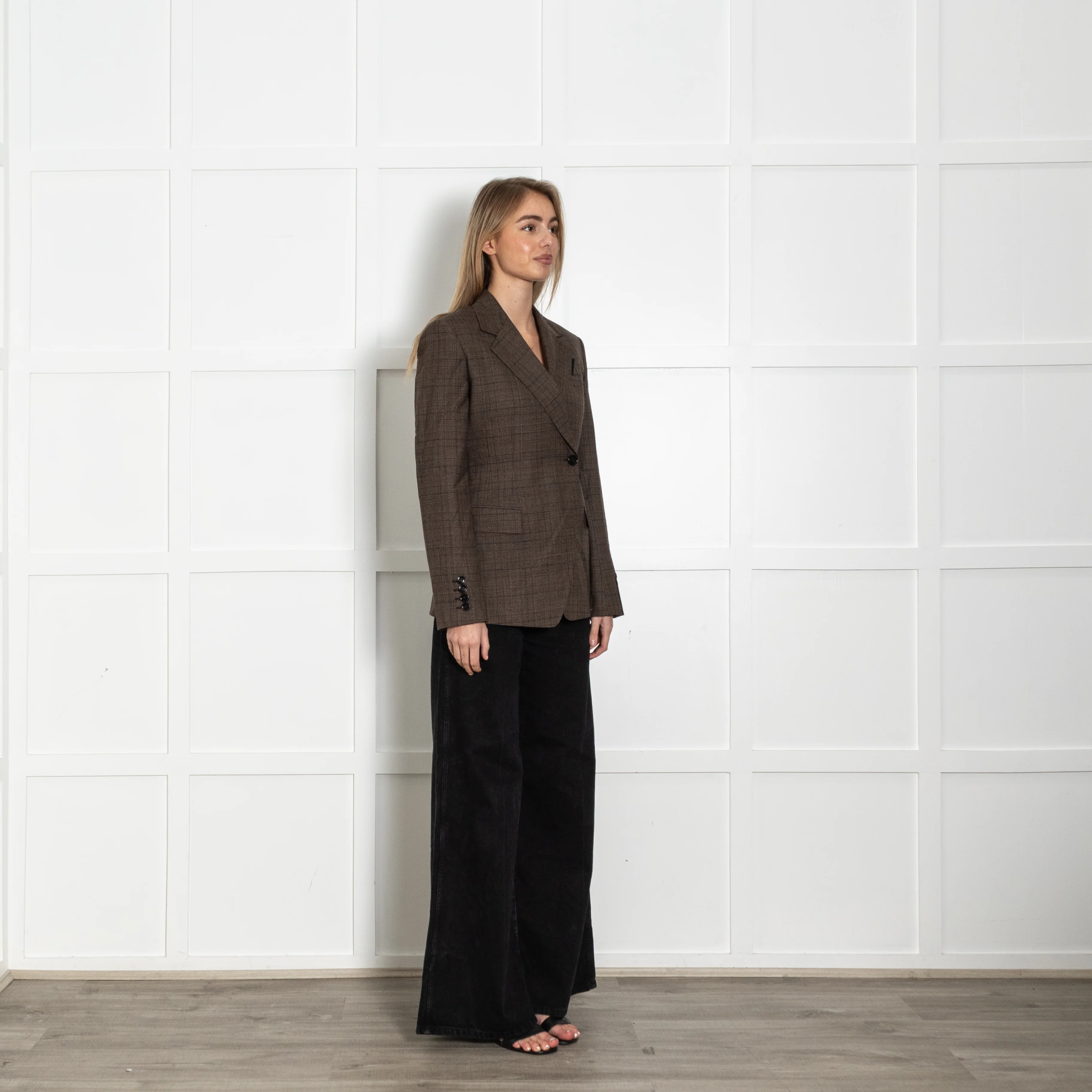 Burberry Dark Brown Check Single Breasted Blazer - Image 7