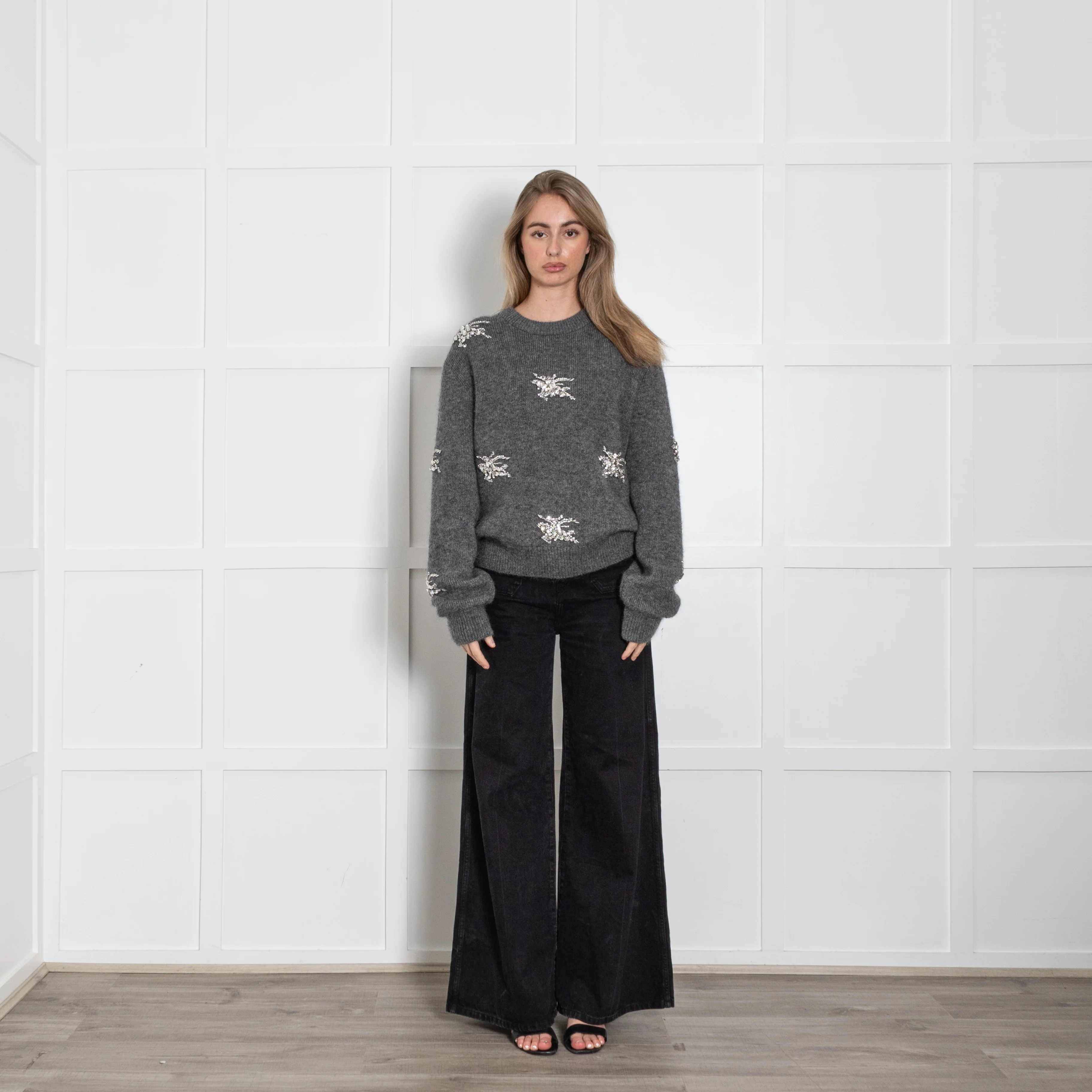 Burberry Grey Mohair Crystal EKD Round Neck Jumper