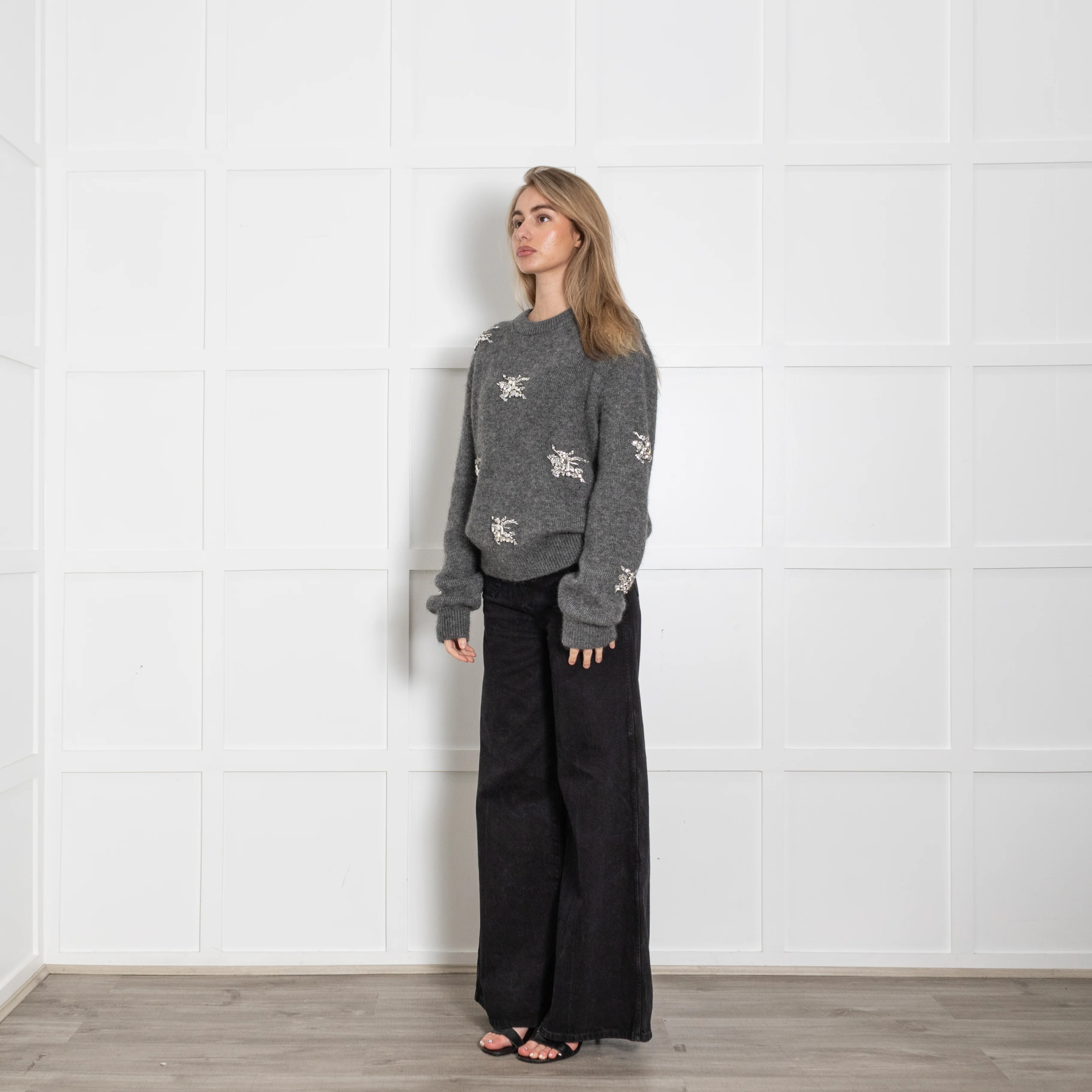 Burberry Grey Mohair Crystal EKD Round Neck Jumper - Image 3
