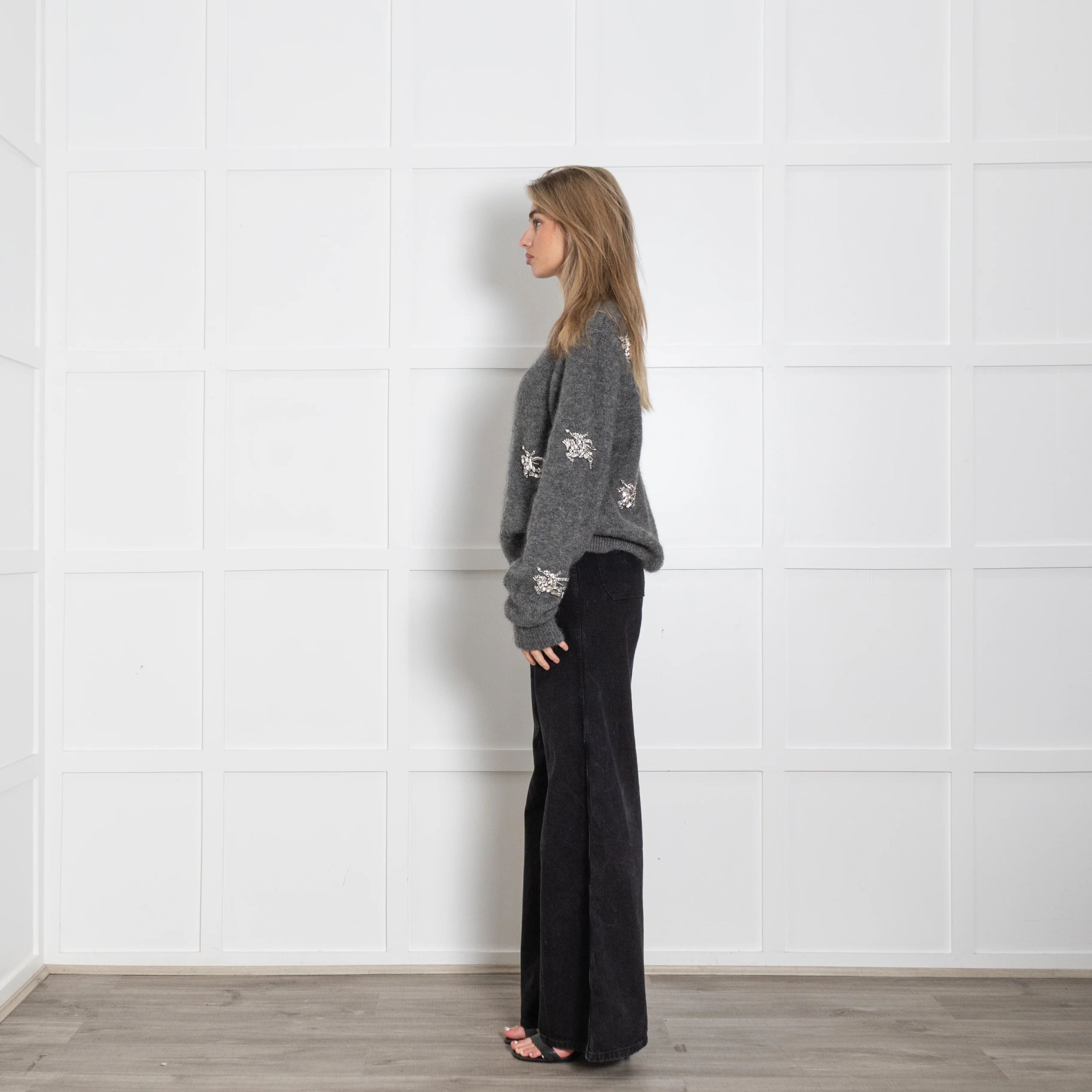 Burberry Grey Mohair Crystal EKD Round Neck Jumper - Image 4