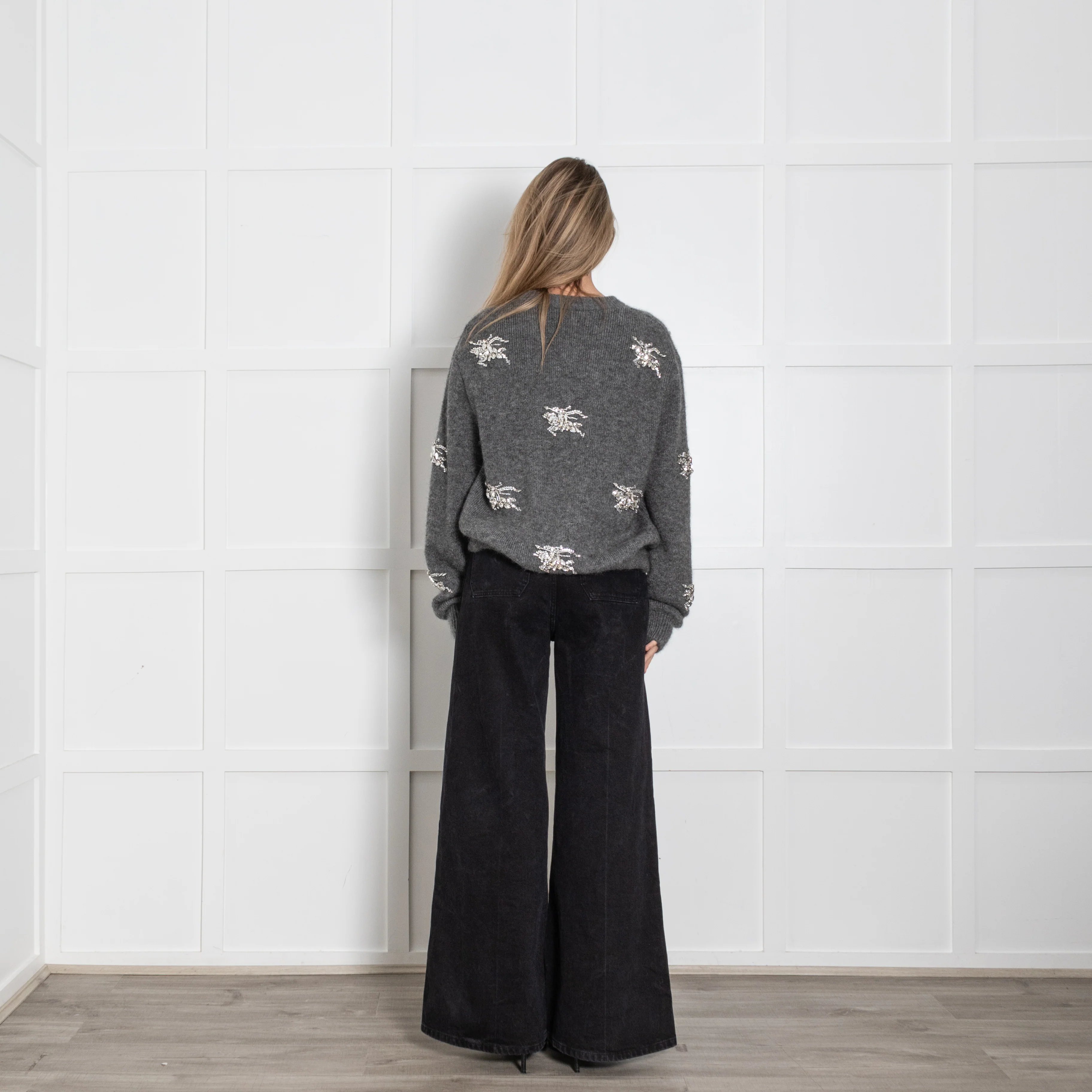 Burberry Grey Mohair Crystal EKD Round Neck Jumper - Image 5