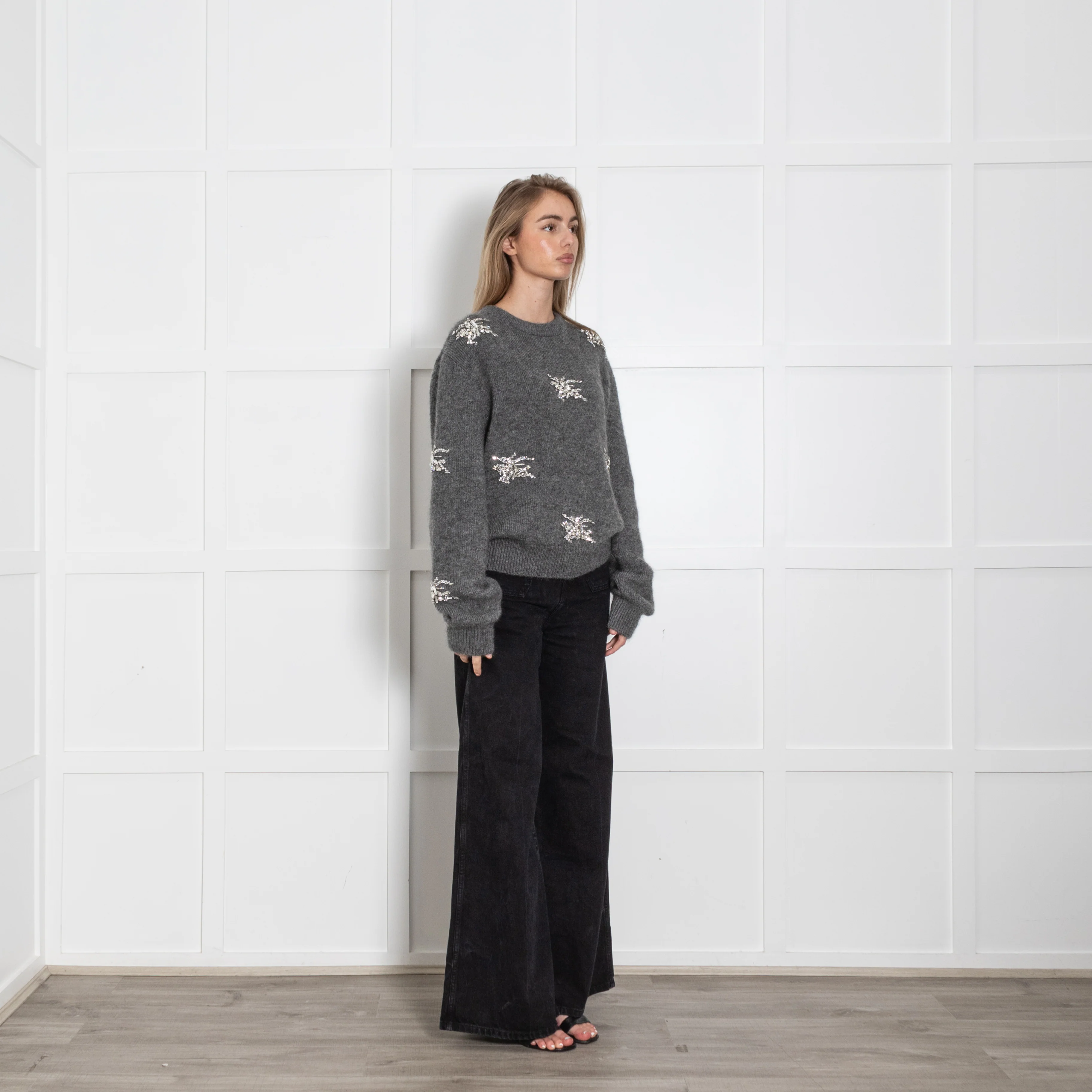 Burberry Grey Mohair Crystal EKD Round Neck Jumper - Image 7