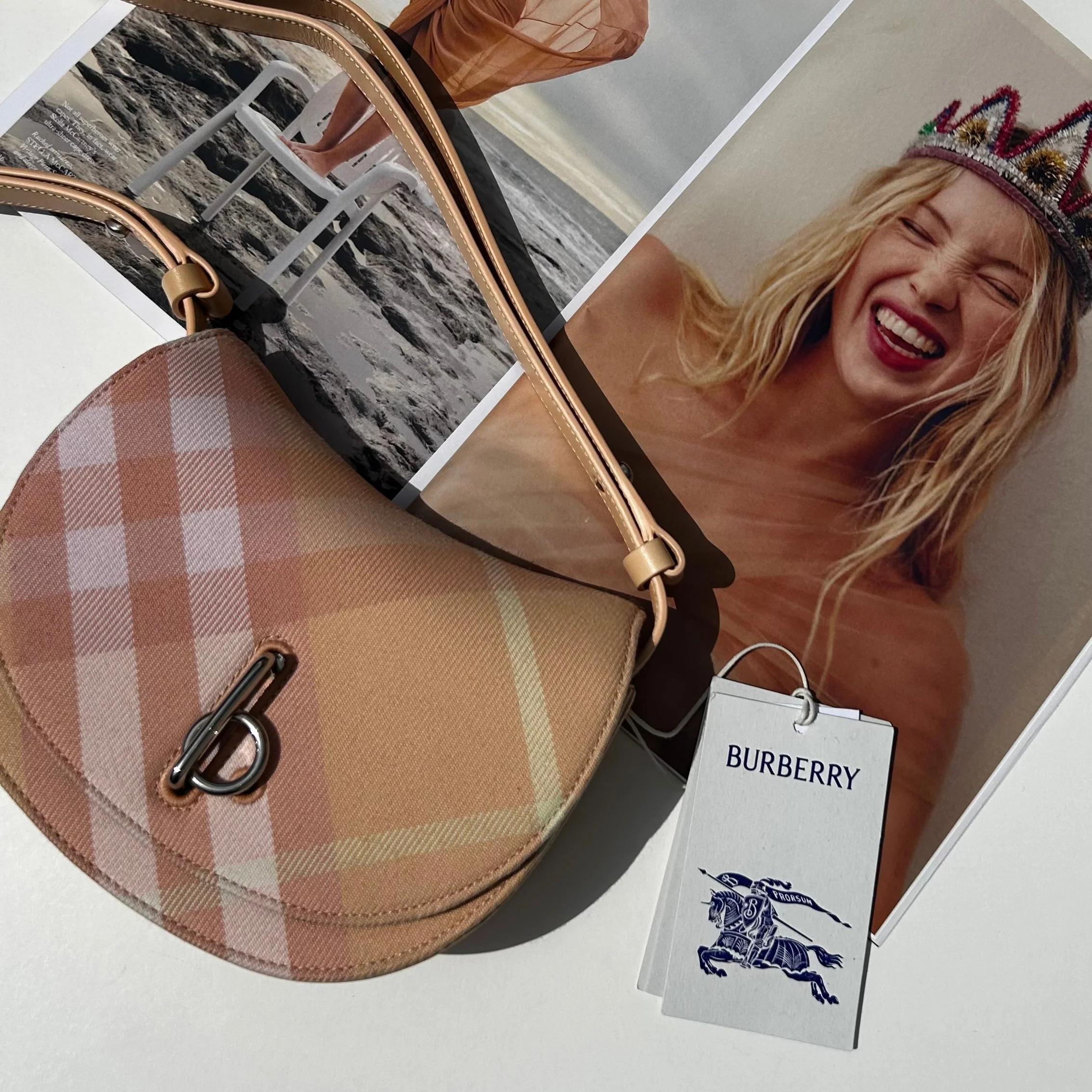 Burberry Peach Check Mini Rocking Horse Crossbody - Image 2