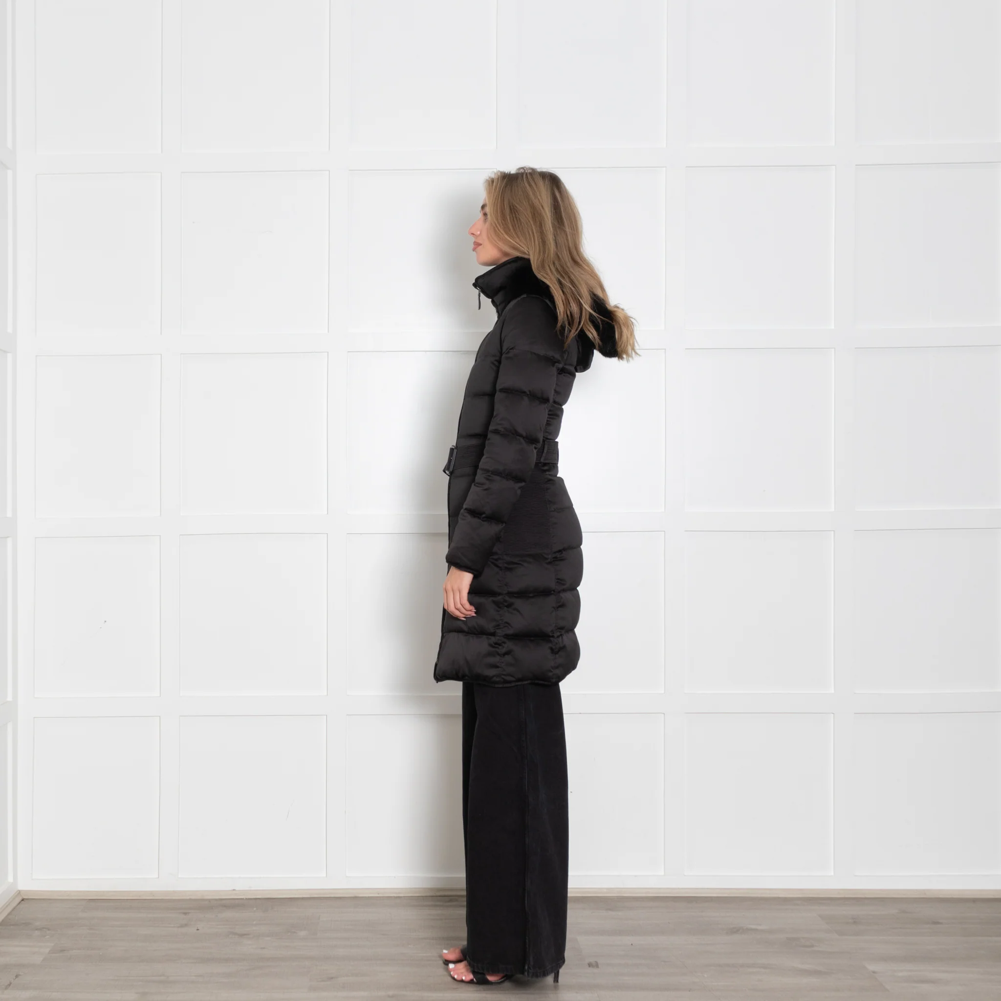 Burberry Prorsum Black Quilted Fur Hood Belted Coat - Image 4
