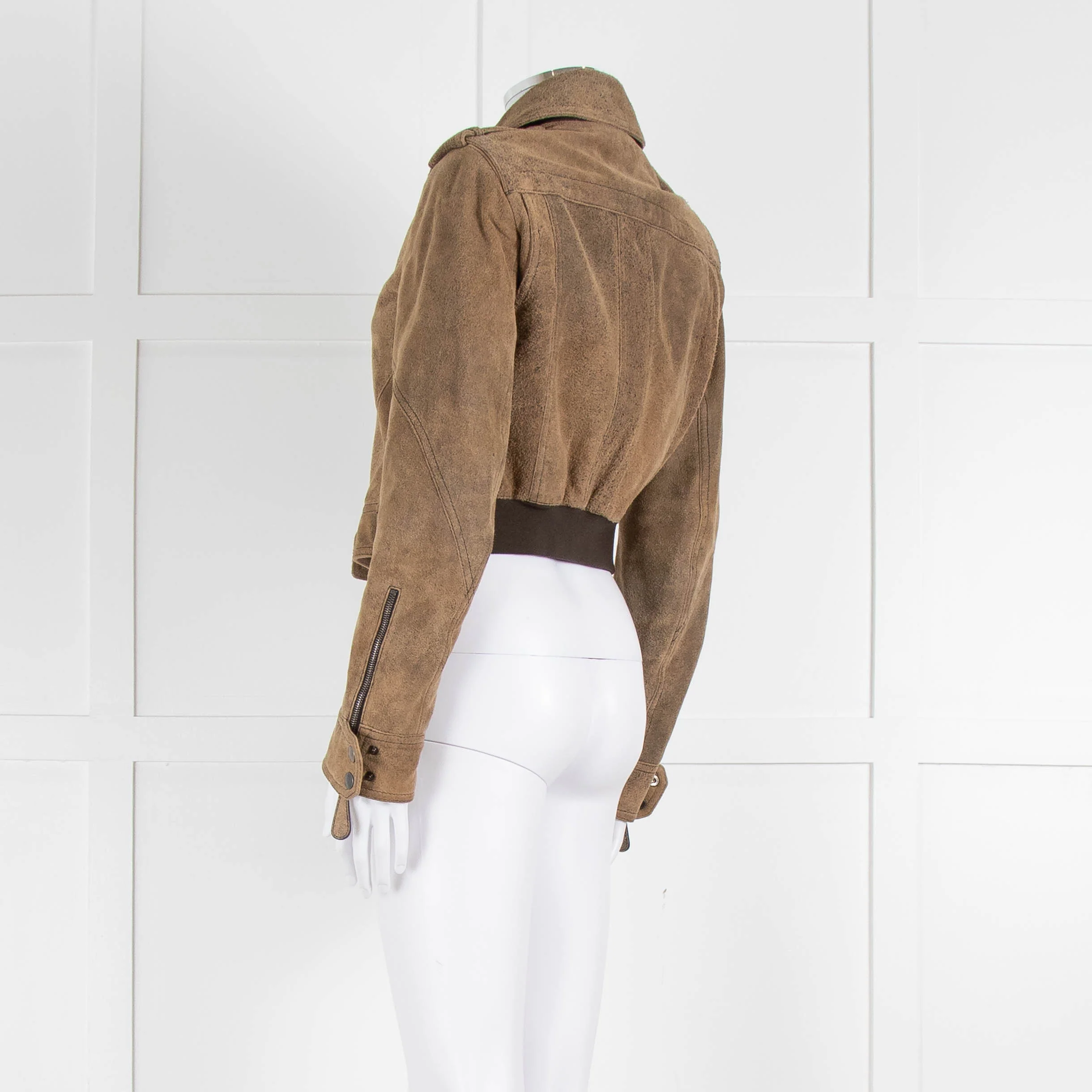 Burberry Prorsum Brown Distressed Leather Biker Jacket - Image 6