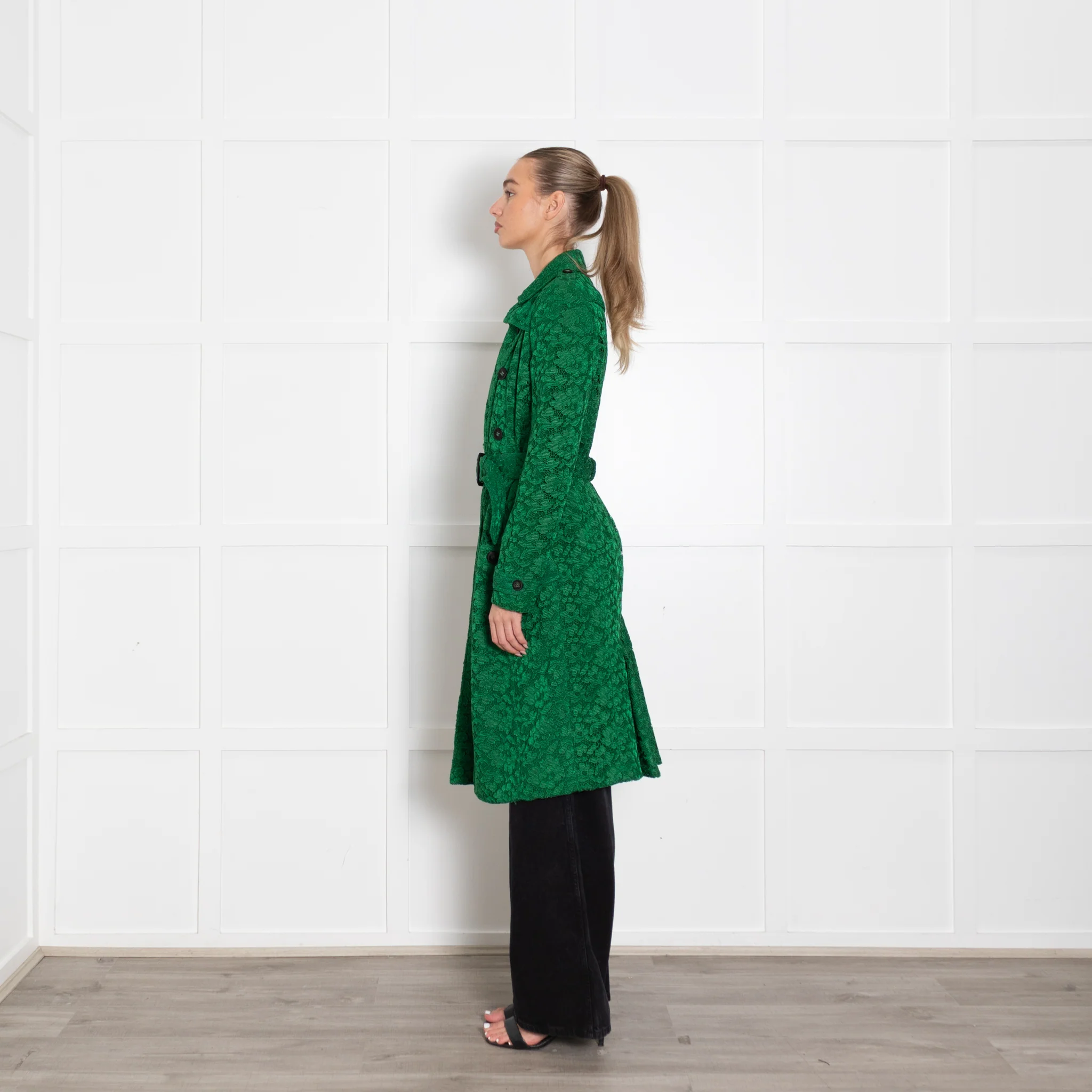 Burberry Prorsum Green Macrame Lace Trench Coat - Image 4
