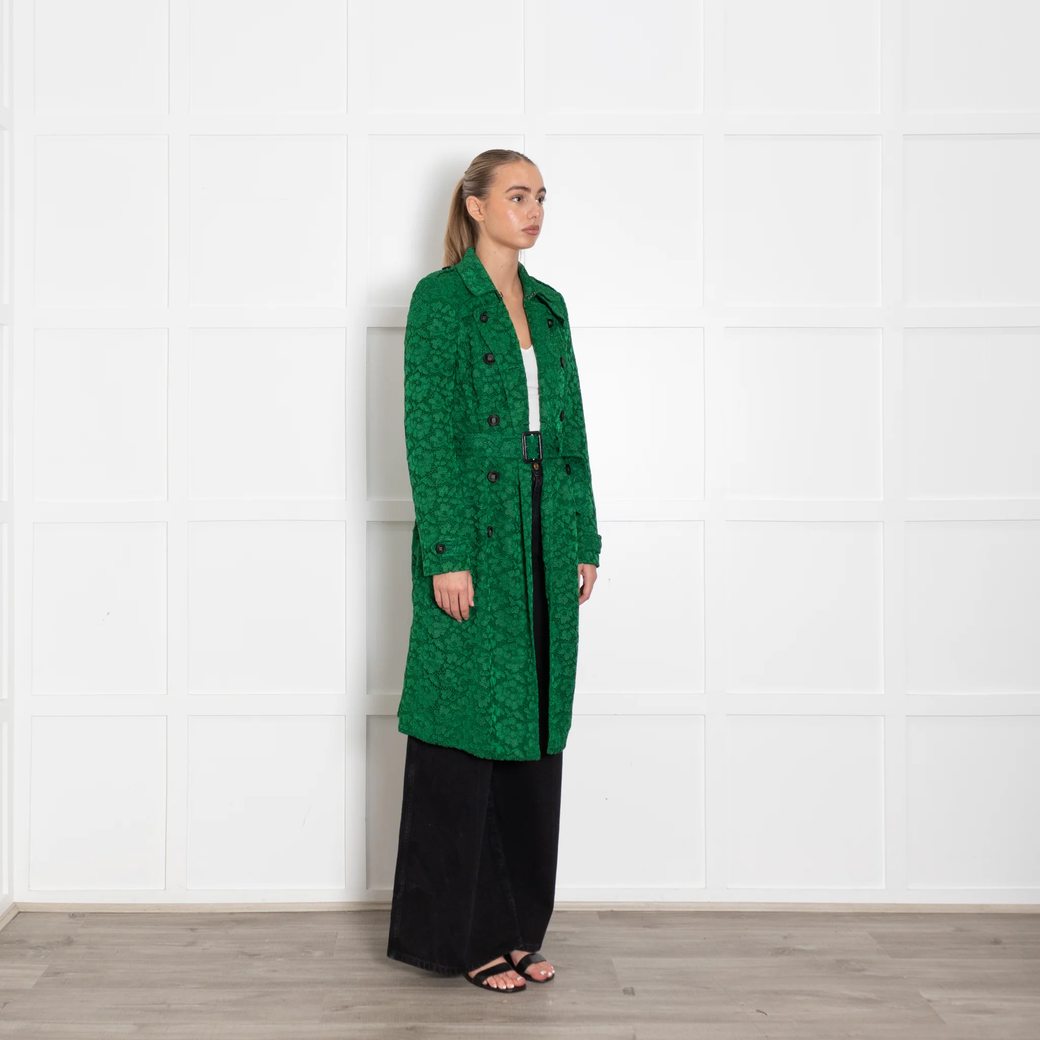 Burberry Prorsum Green Macrame Lace Trench Coat - Image 7