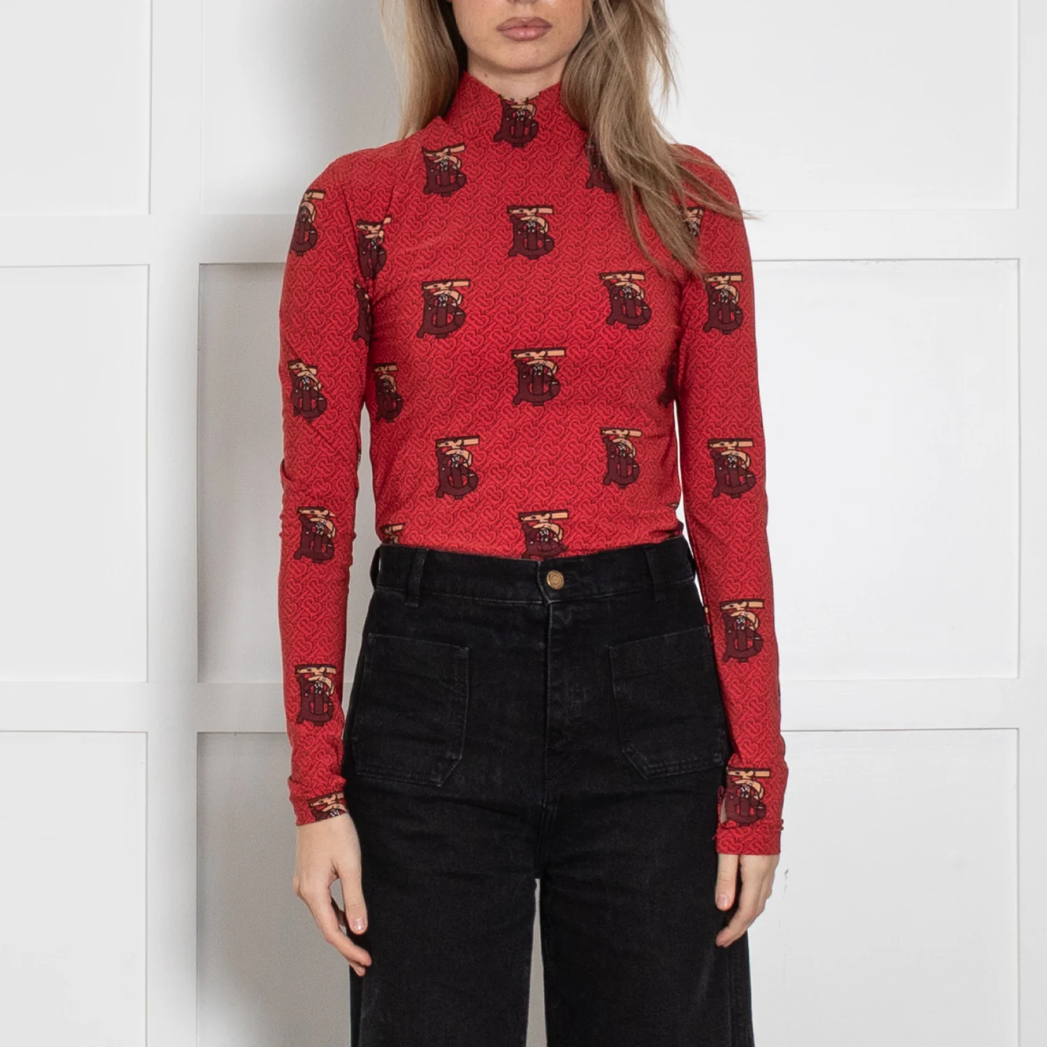 Burberry Red All-Over Monogram Print Body Suit - Image 2