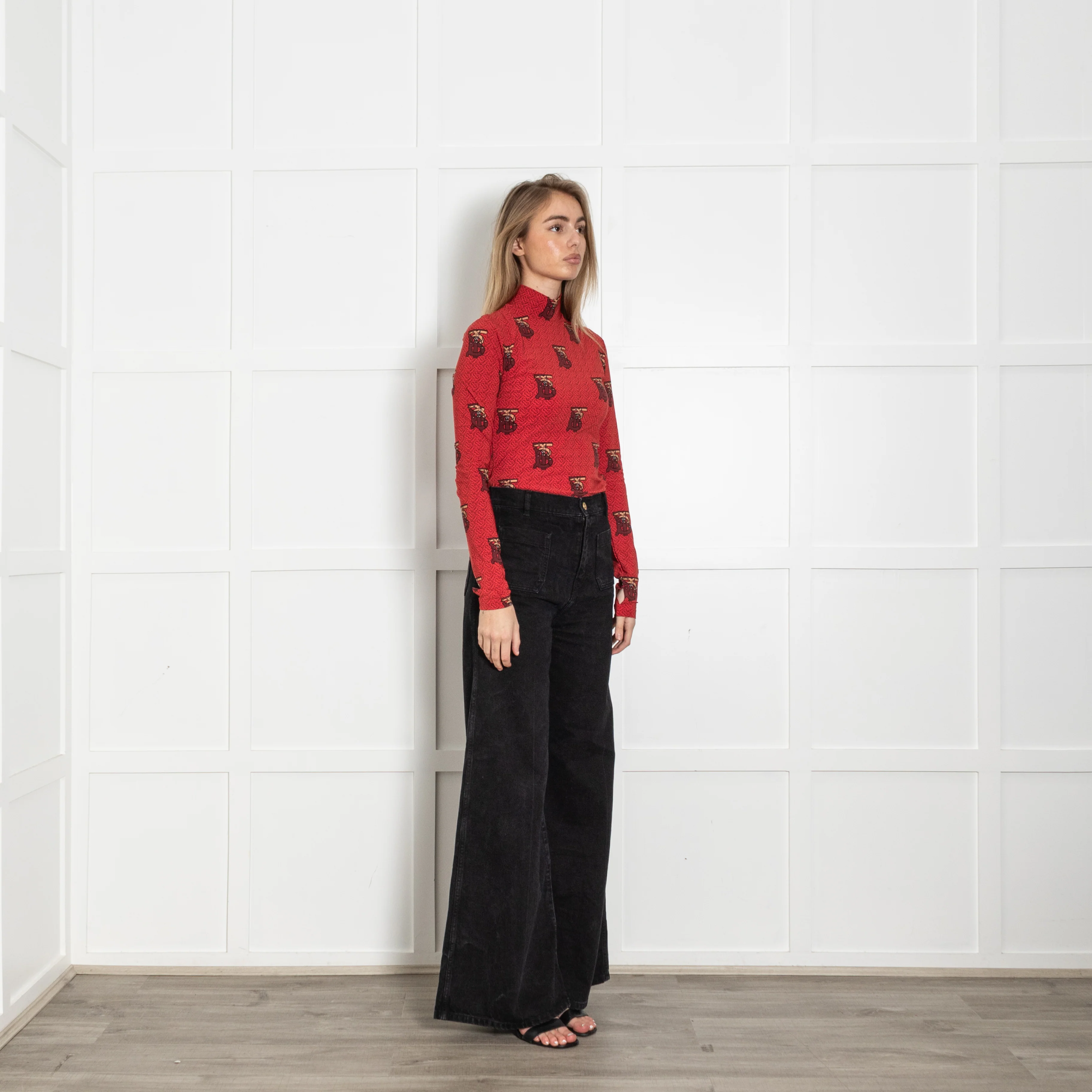 Burberry Red All-Over Monogram Print Body Suit - Image 7