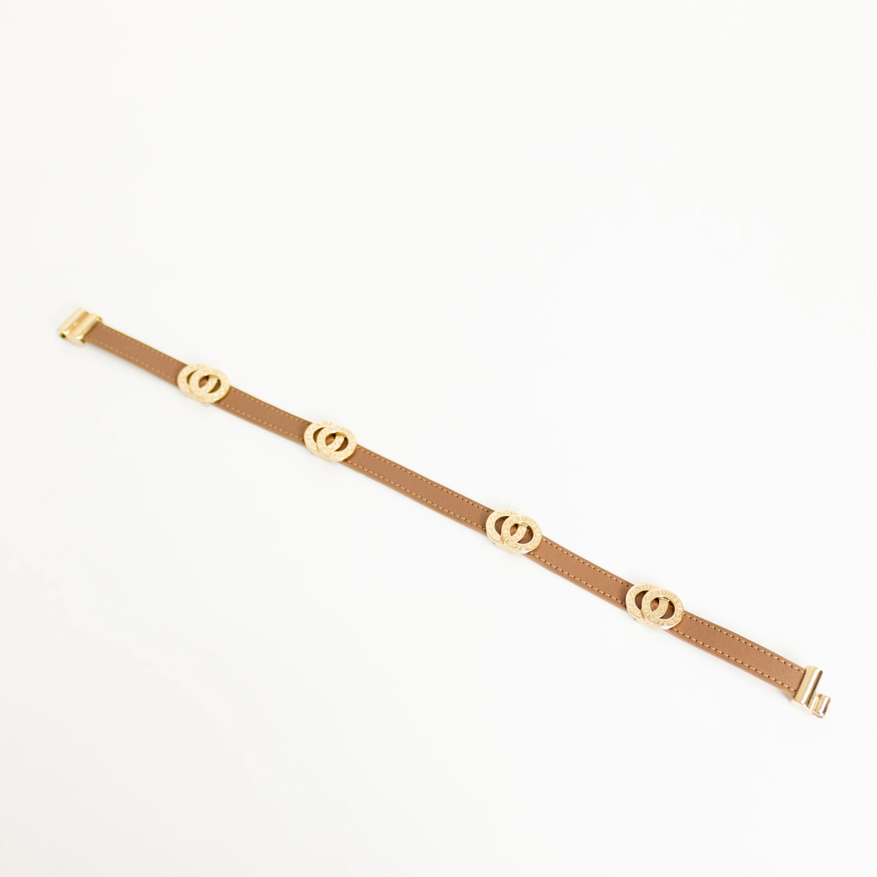 Bvlgari Brown Leather Interlocking Rings Double Coiled Bracelet - Image 2