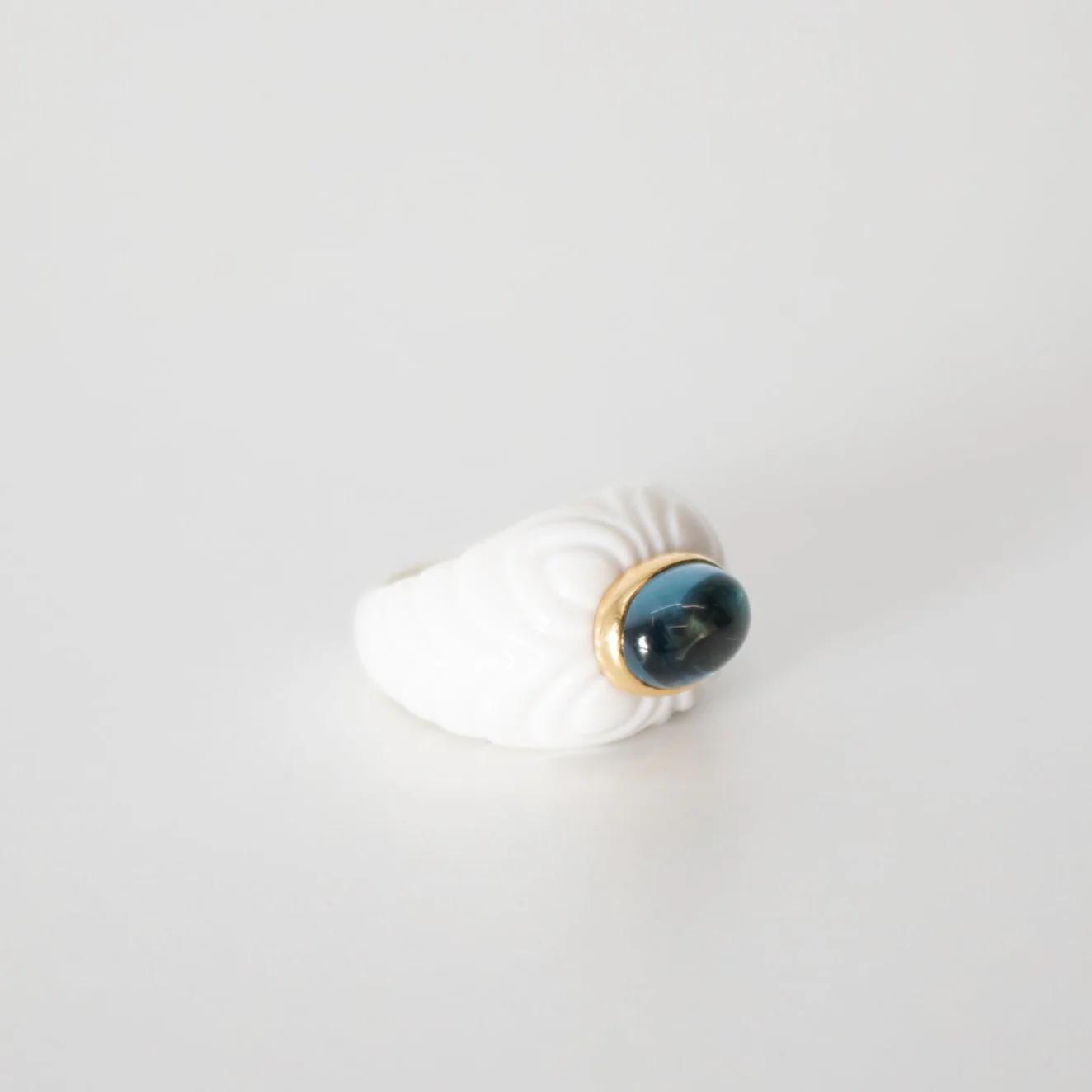 Bvlgari Chandra White Ceramic 18ct Yellow Gold Blue Topaz Ring