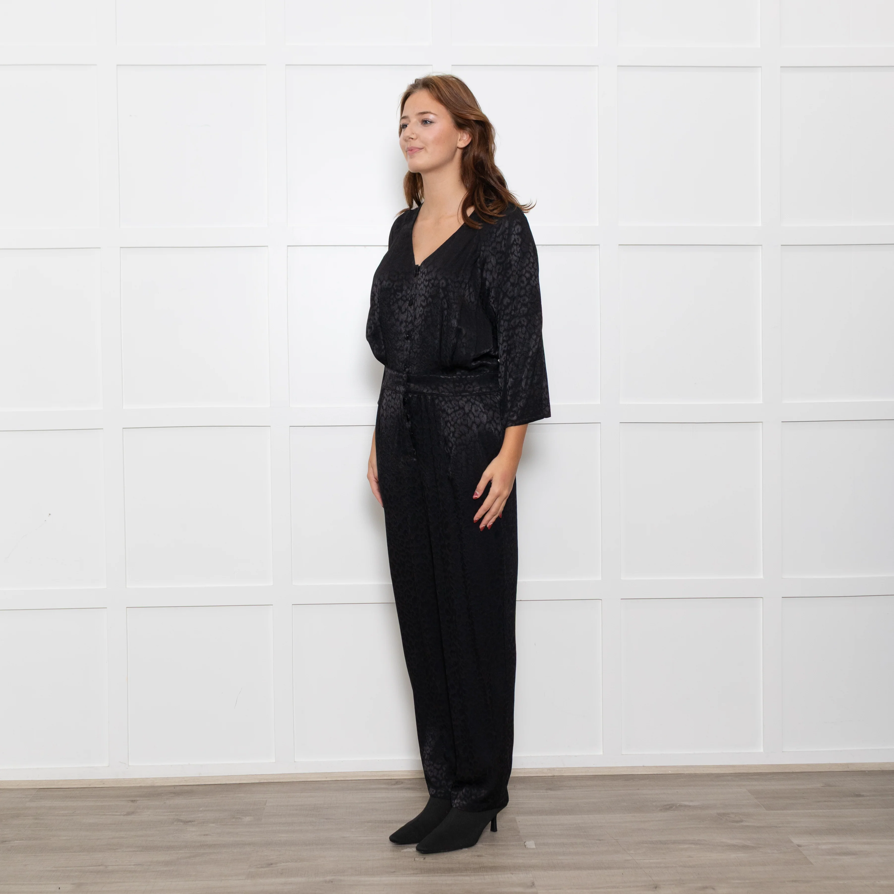 By Iris Black Jaquard Silky Jumpsuit - Image 3