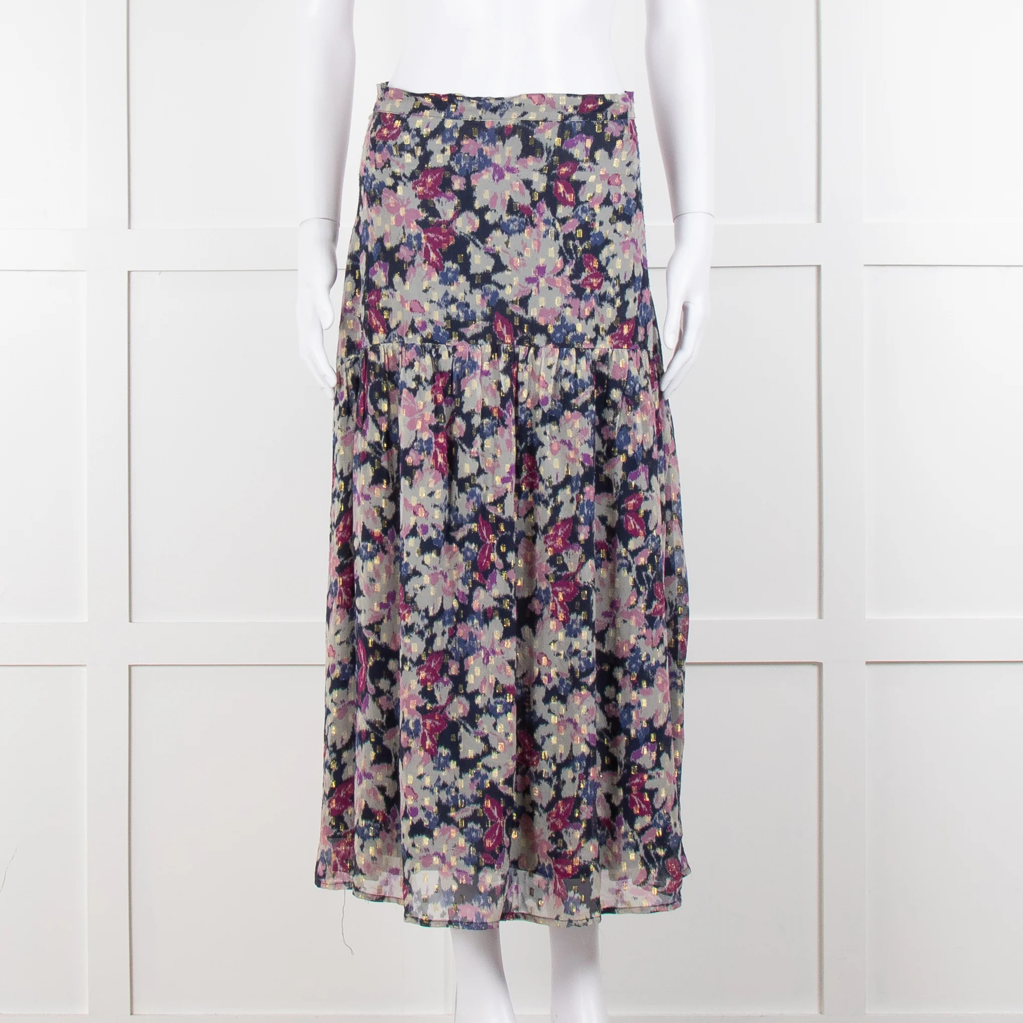 By Iris Blue Purple Gold Lurex Fleck Maxi Skirt