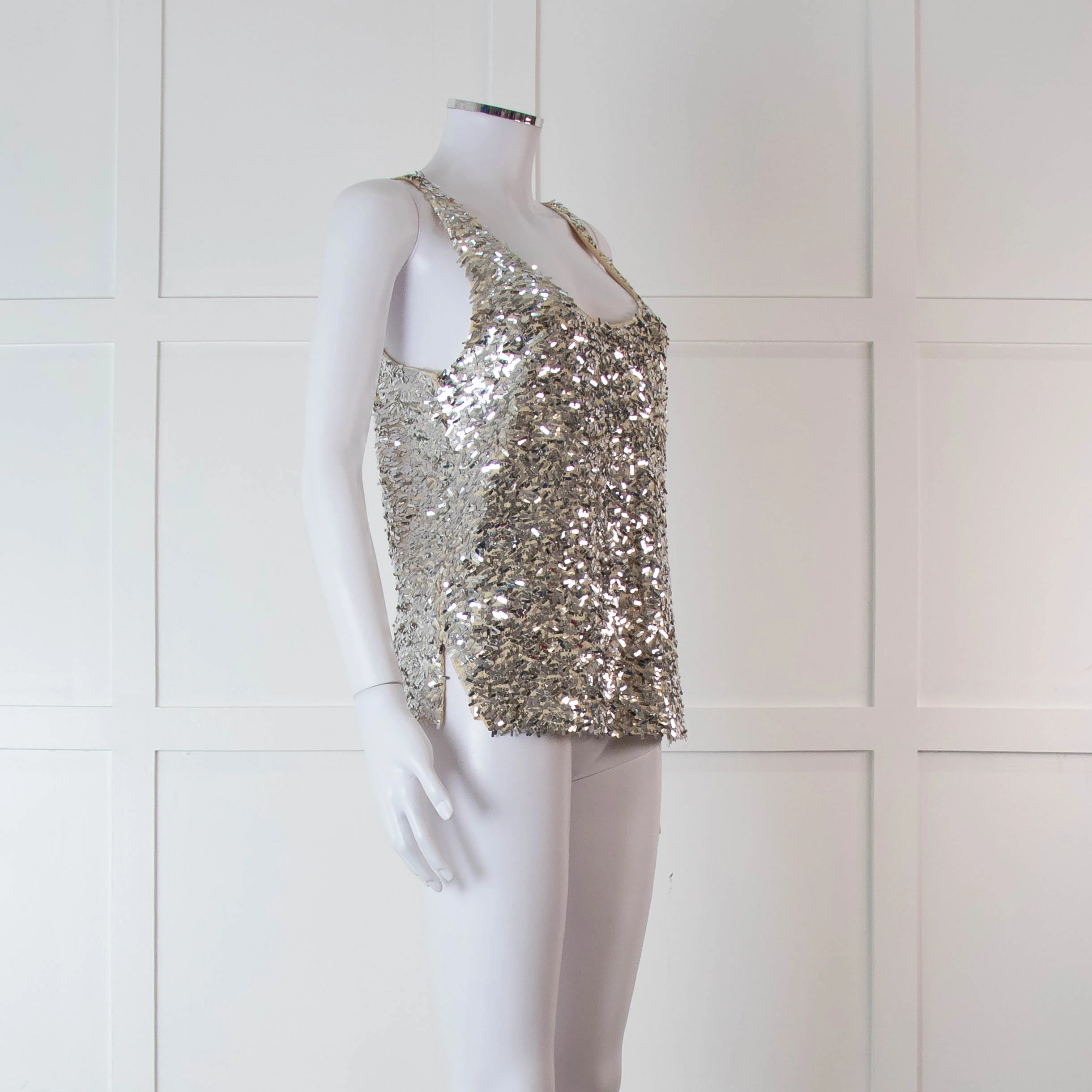 By Malene Birger Beige Silver Sequinned Sleeveless Top - Image 2