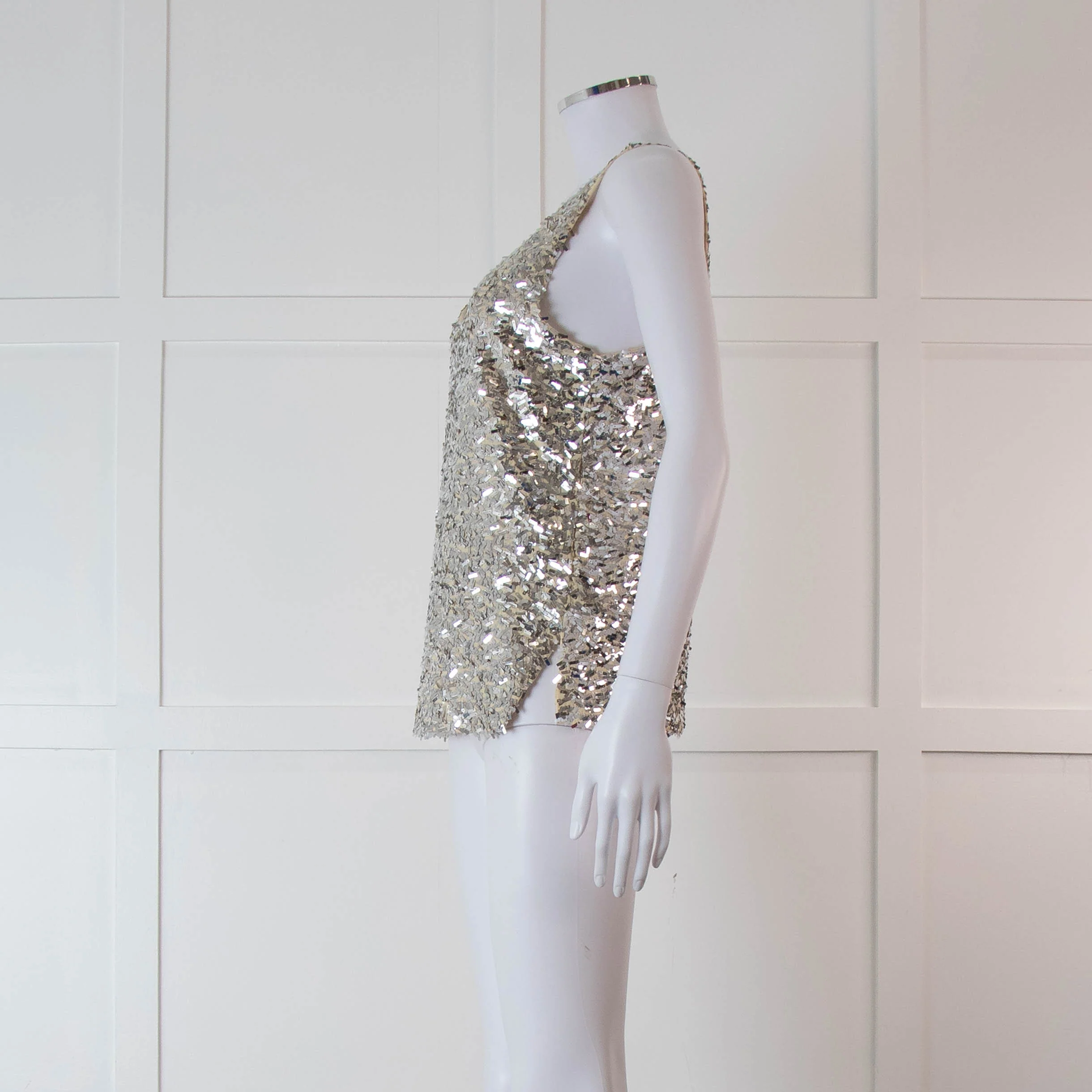 By Malene Birger Beige Silver Sequinned Sleeveless Top - Image 7