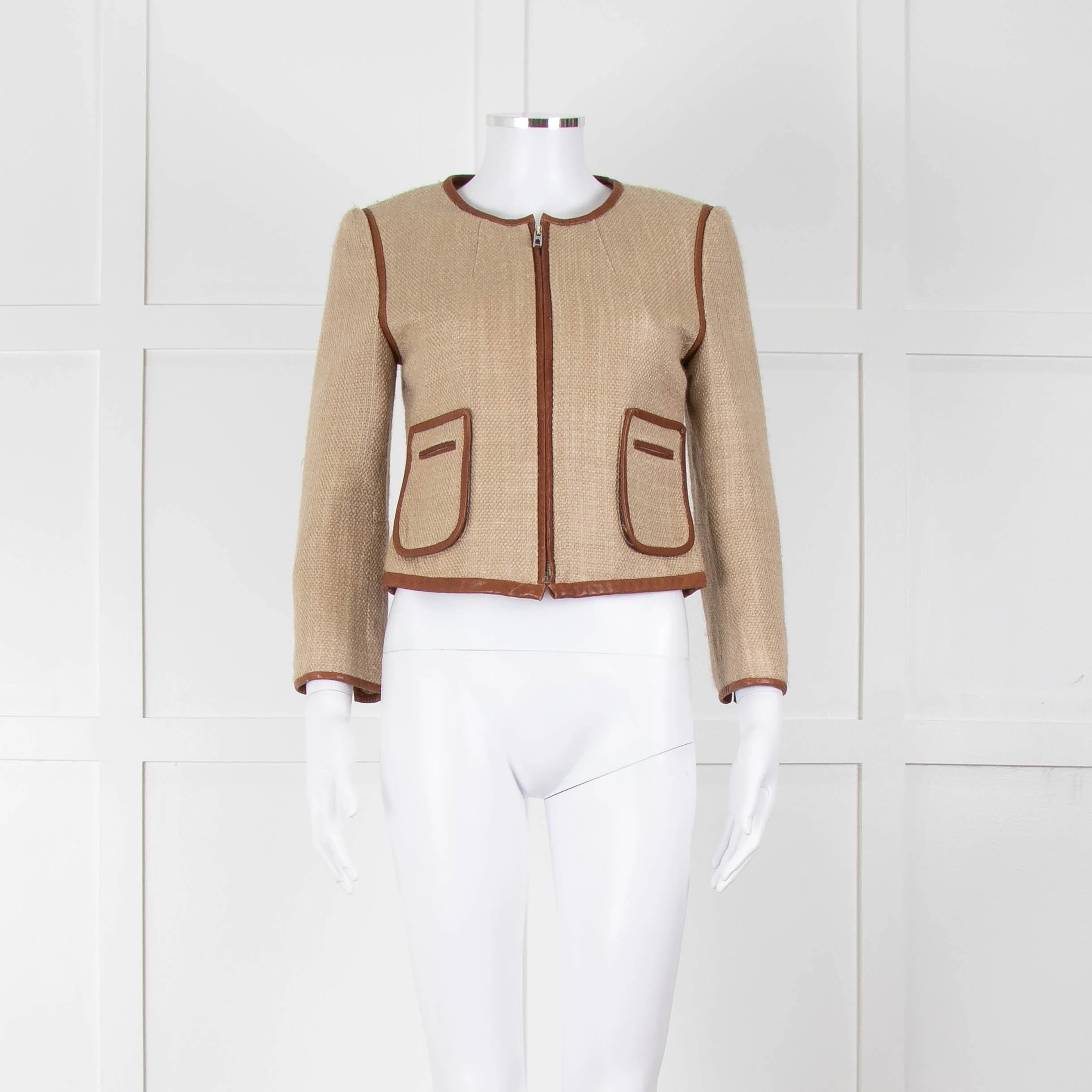 By Malene Birger Beige Tan Leather Trim Short Jacket