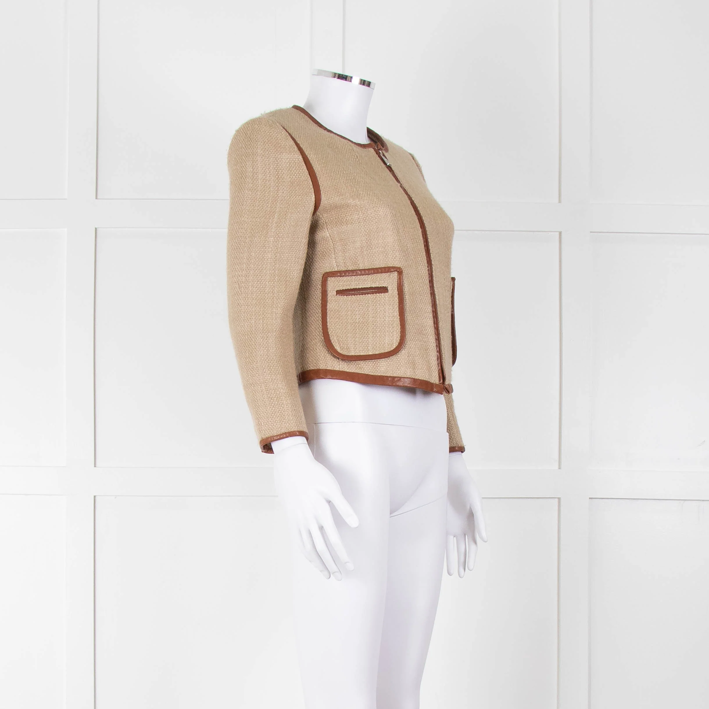By Malene Birger Beige Tan Leather Trim Short Jacket - Image 2