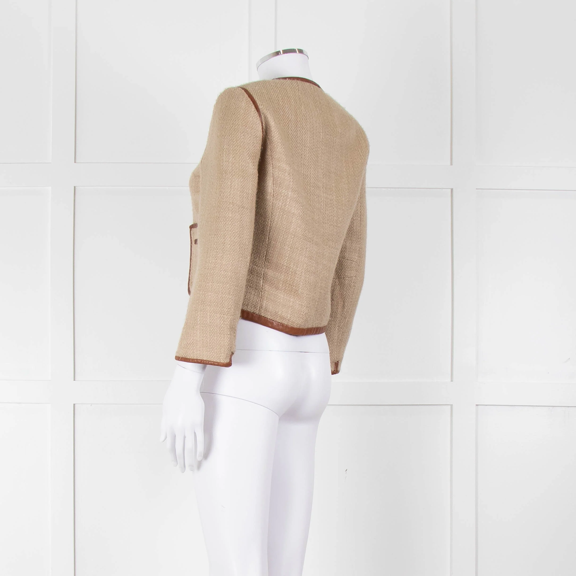 By Malene Birger Beige Tan Leather Trim Short Jacket - Image 6