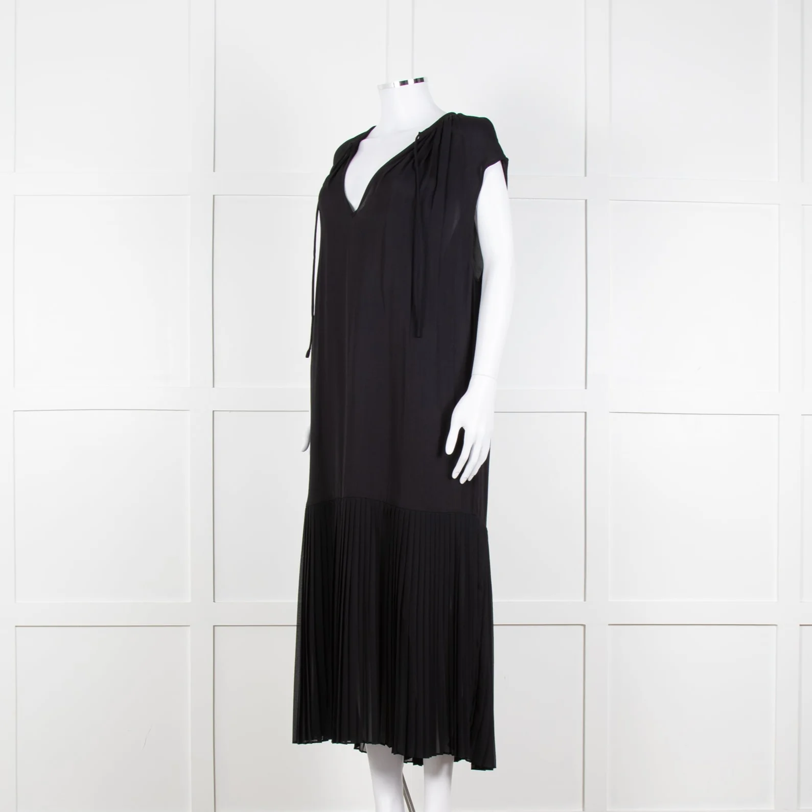 By Malene Birger Black Sleeveless Dress With Dropped Pleated Hem Dress - Image 2