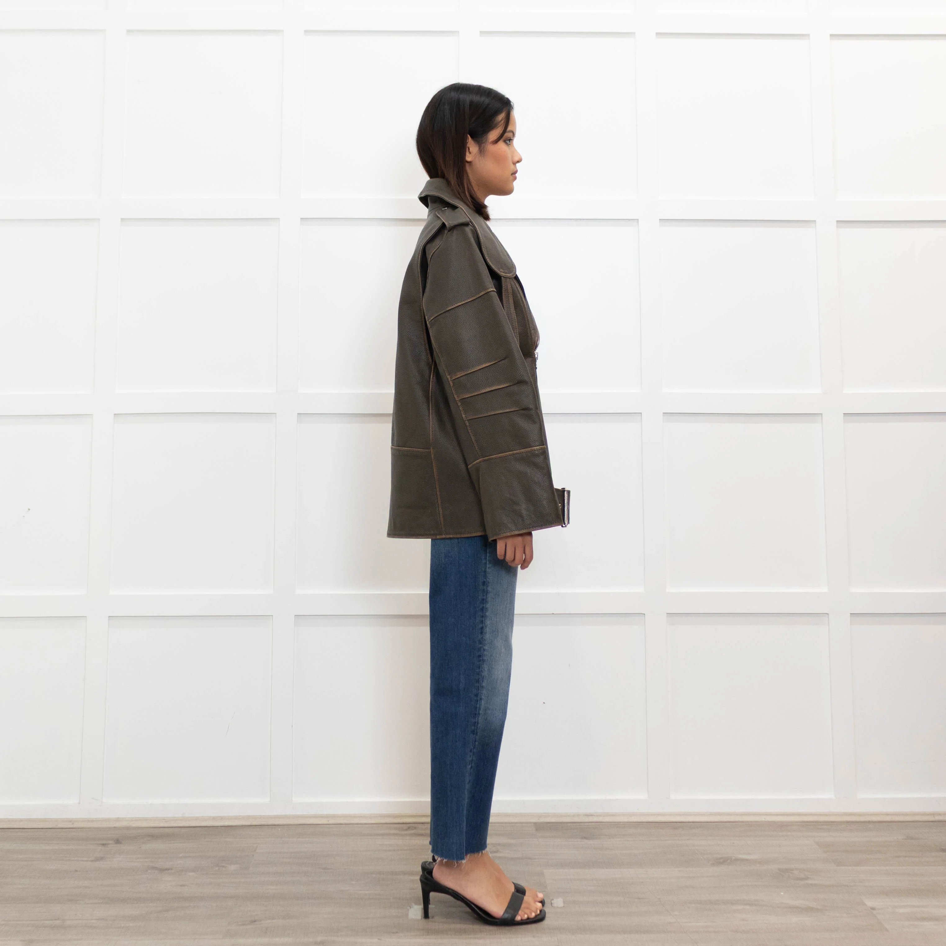 By Malene Birger Brown Leather Oversized Aviator Jacket - Image 4