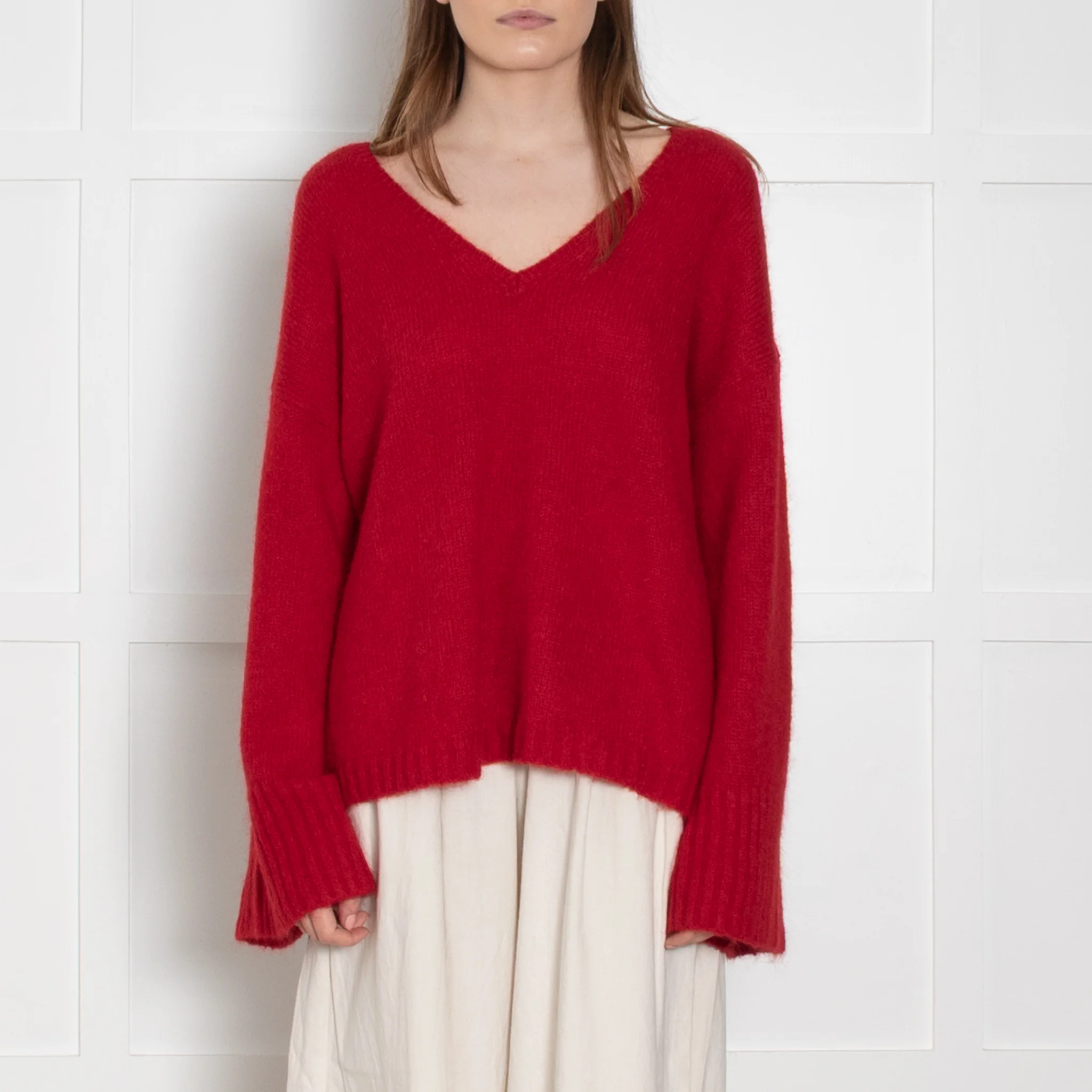 By Malene Birger Red V Neck  Long Sleeve Jumper - Image 2