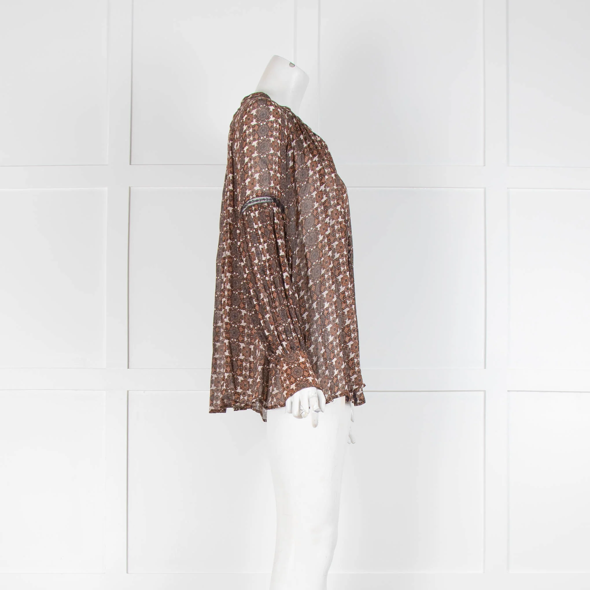 By Malina Brown Print Shirt Black Small Frill - Image 2