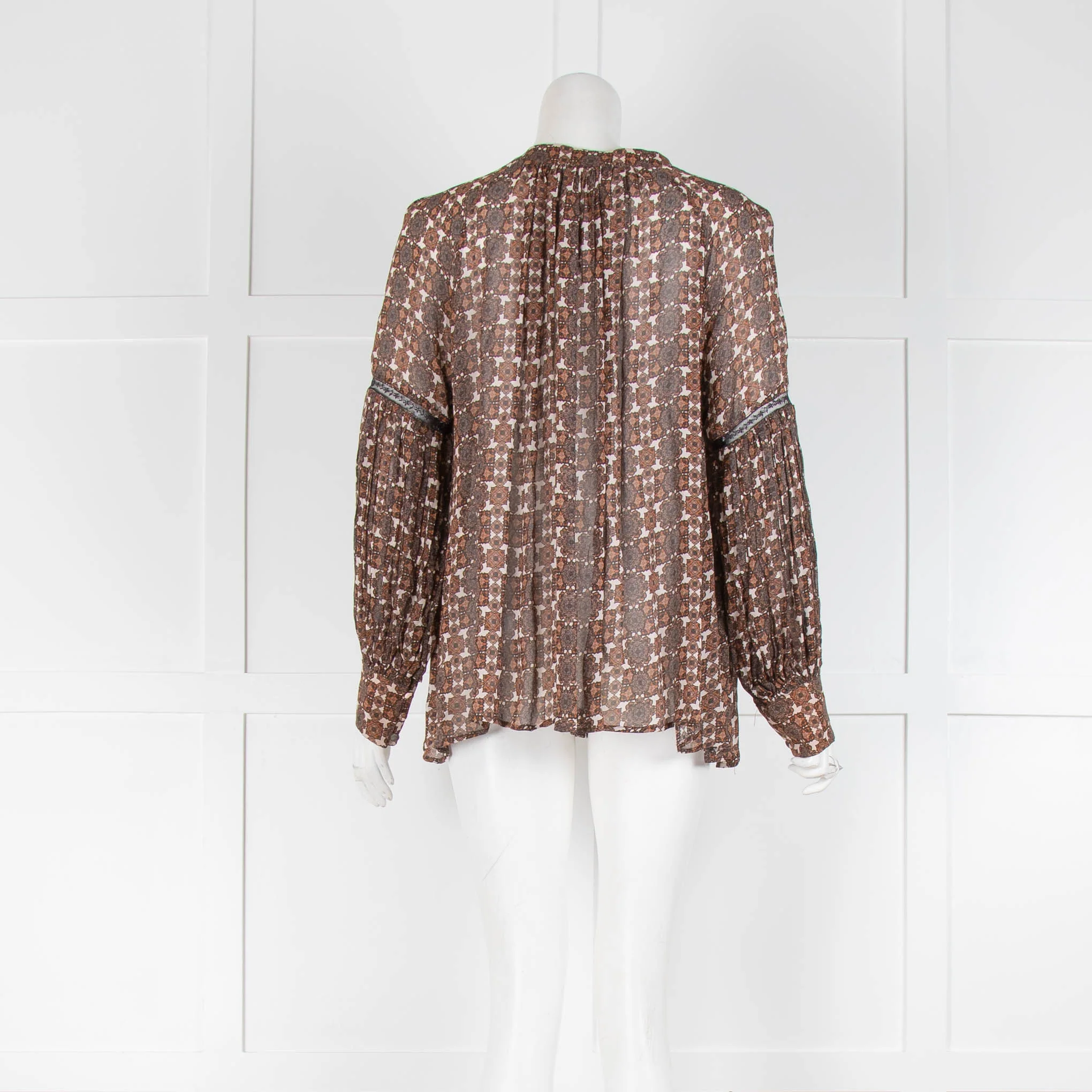 By Malina Brown Print Shirt Black Small Frill - Image 3
