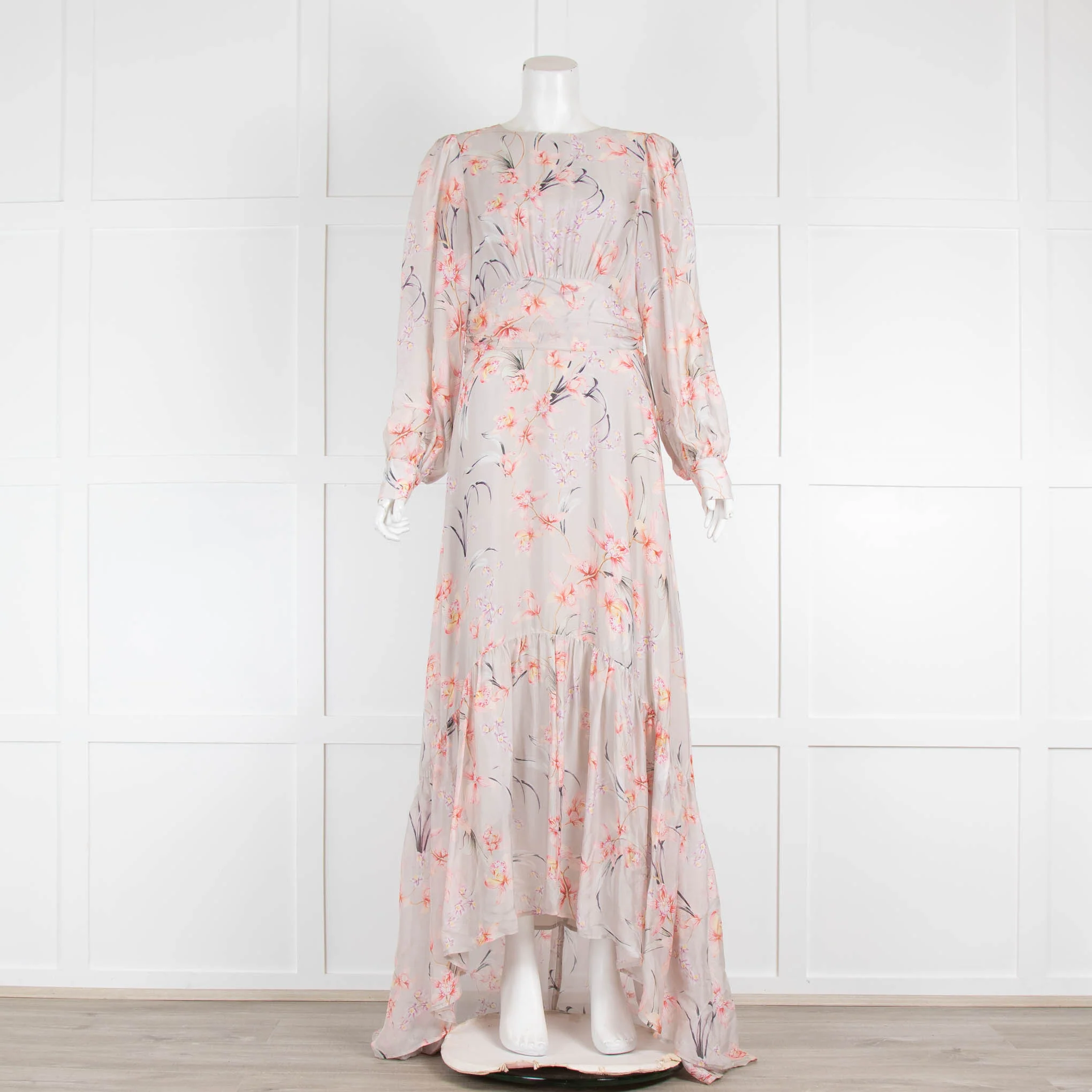 By Malina Pale Pink Floral Maxi Long Sleeve Dress
