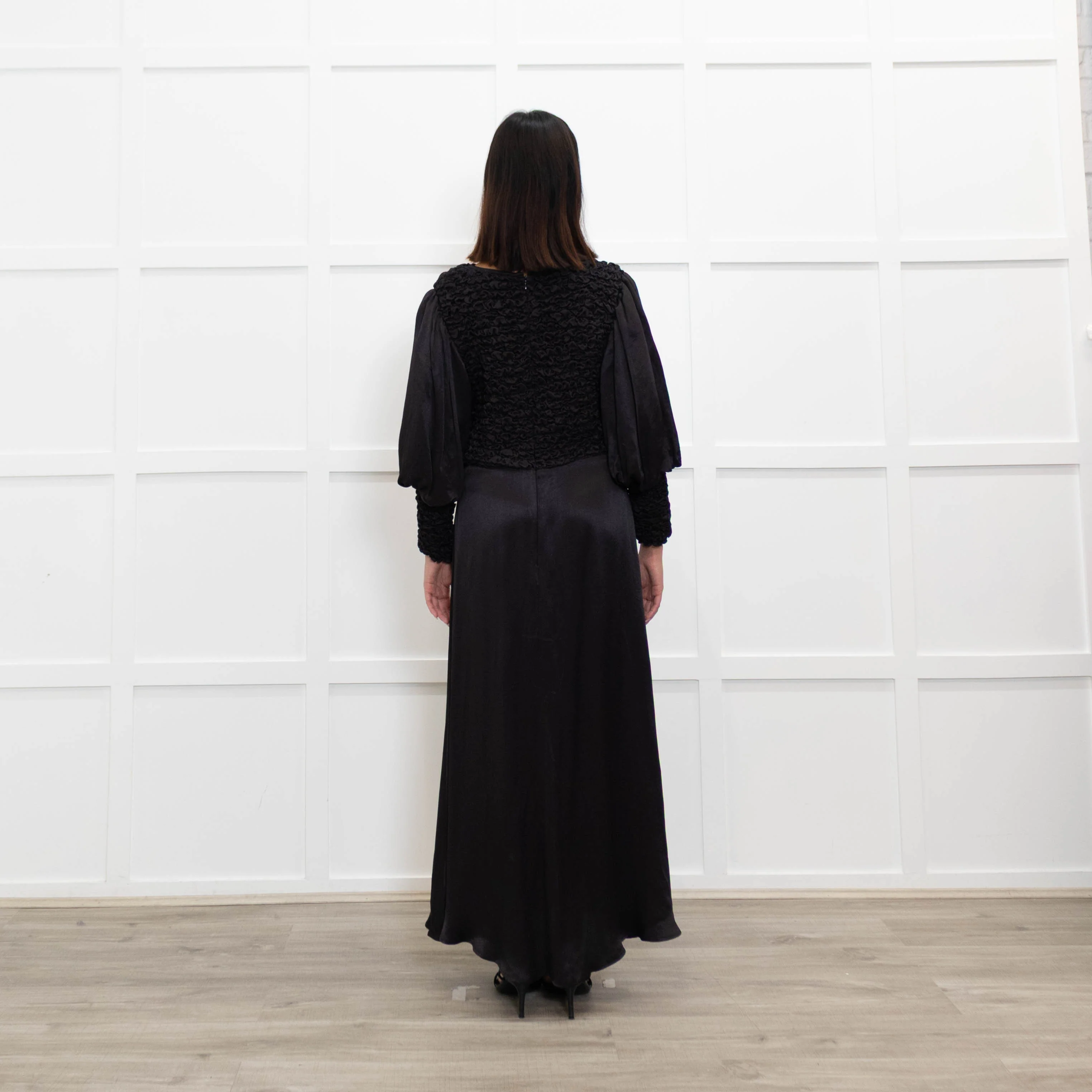 By Timo Black Dress With Smocking Detail & Front Split - Image 5