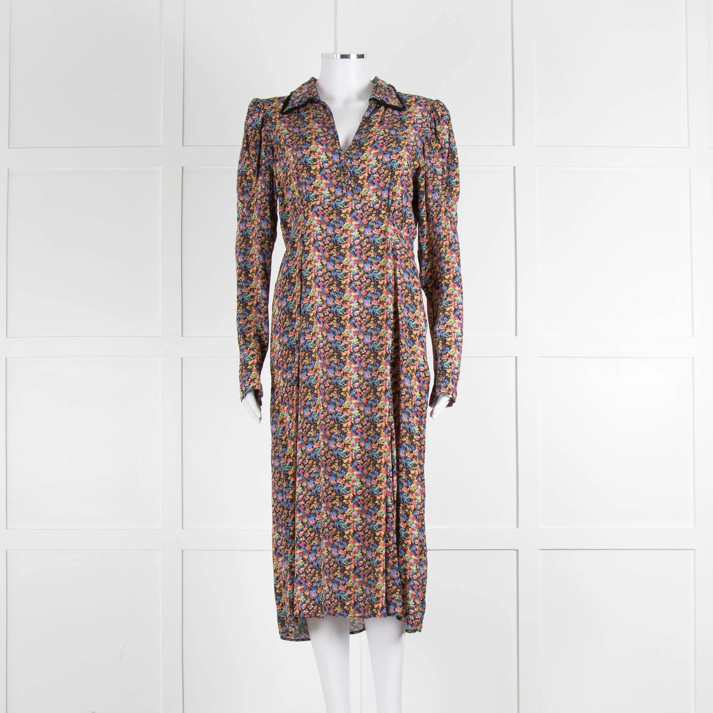 By Timo Floral Long Sleeve Collared Midi Dress