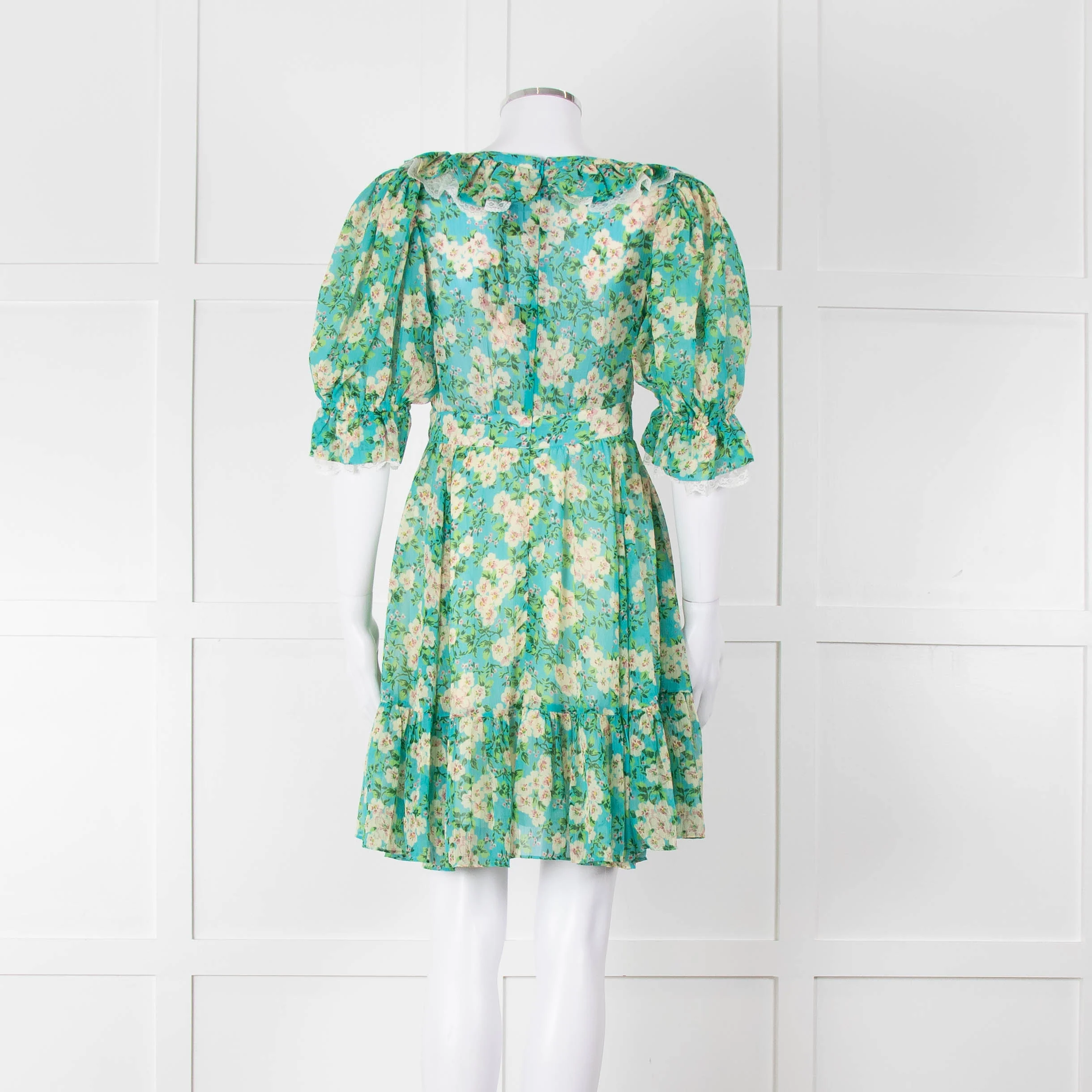 By Timo Turquoise Cream Floral Puff Sleeve Mini Dress - Image 5