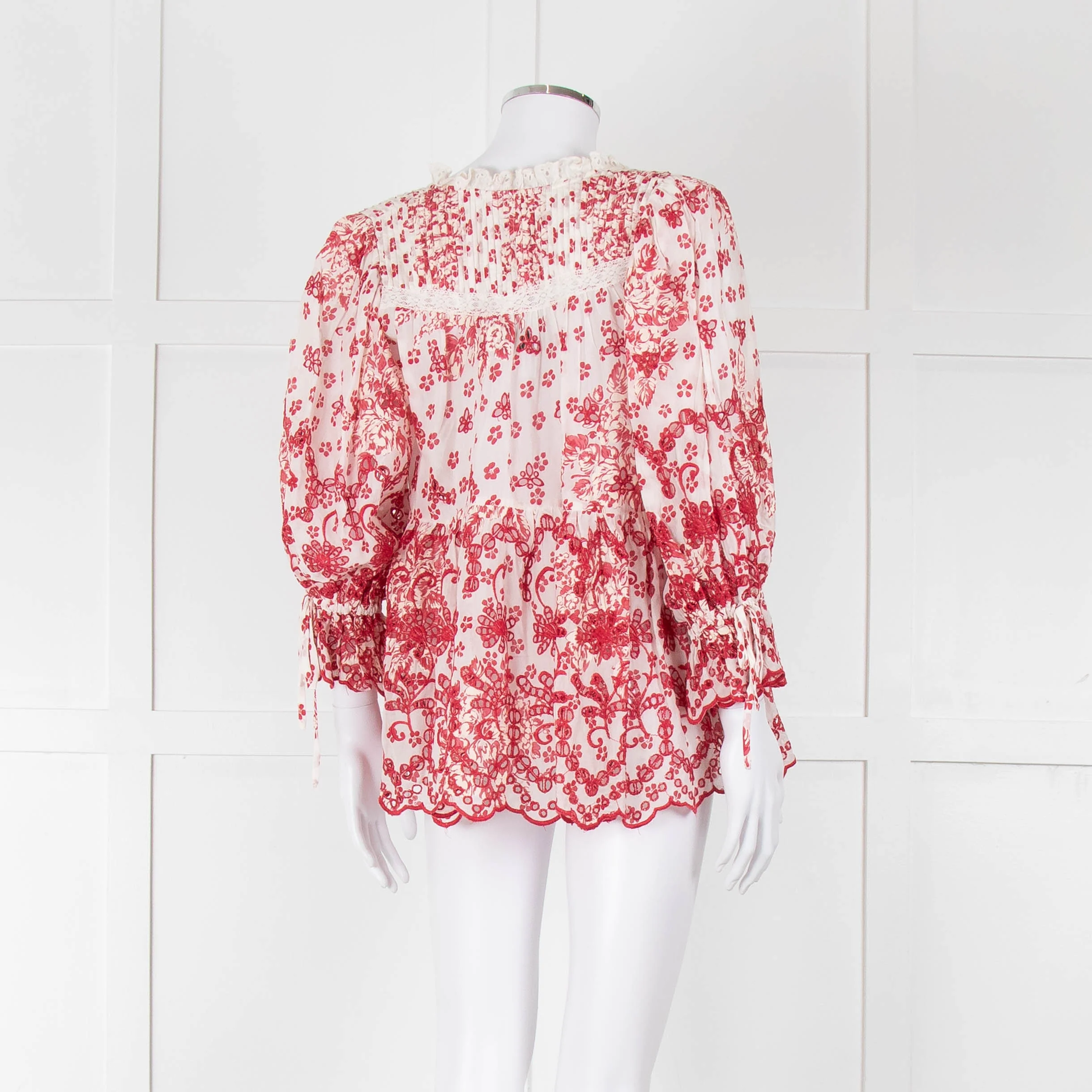 By Timo White Red Embroidered Button Front Peplum Top - Image 4
