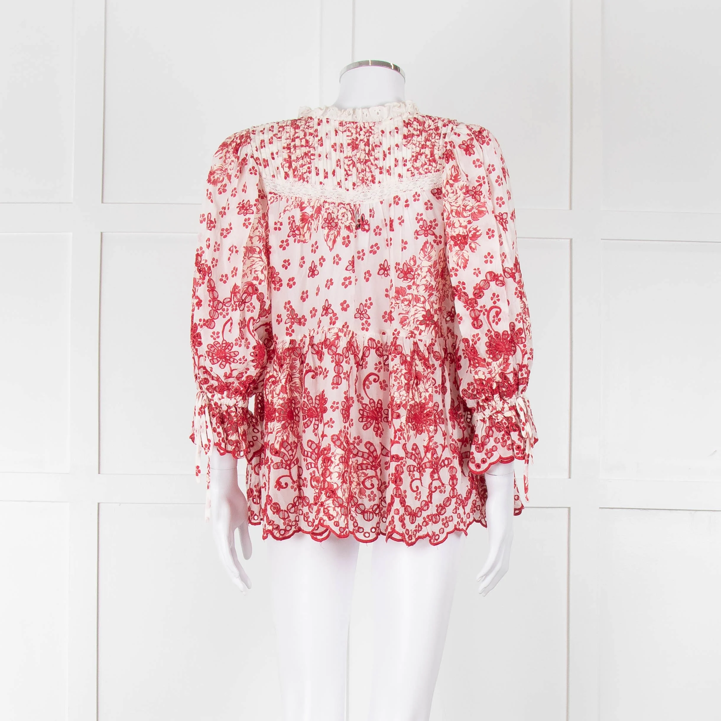 By Timo White Red Embroidered Button Front Peplum Top - Image 5