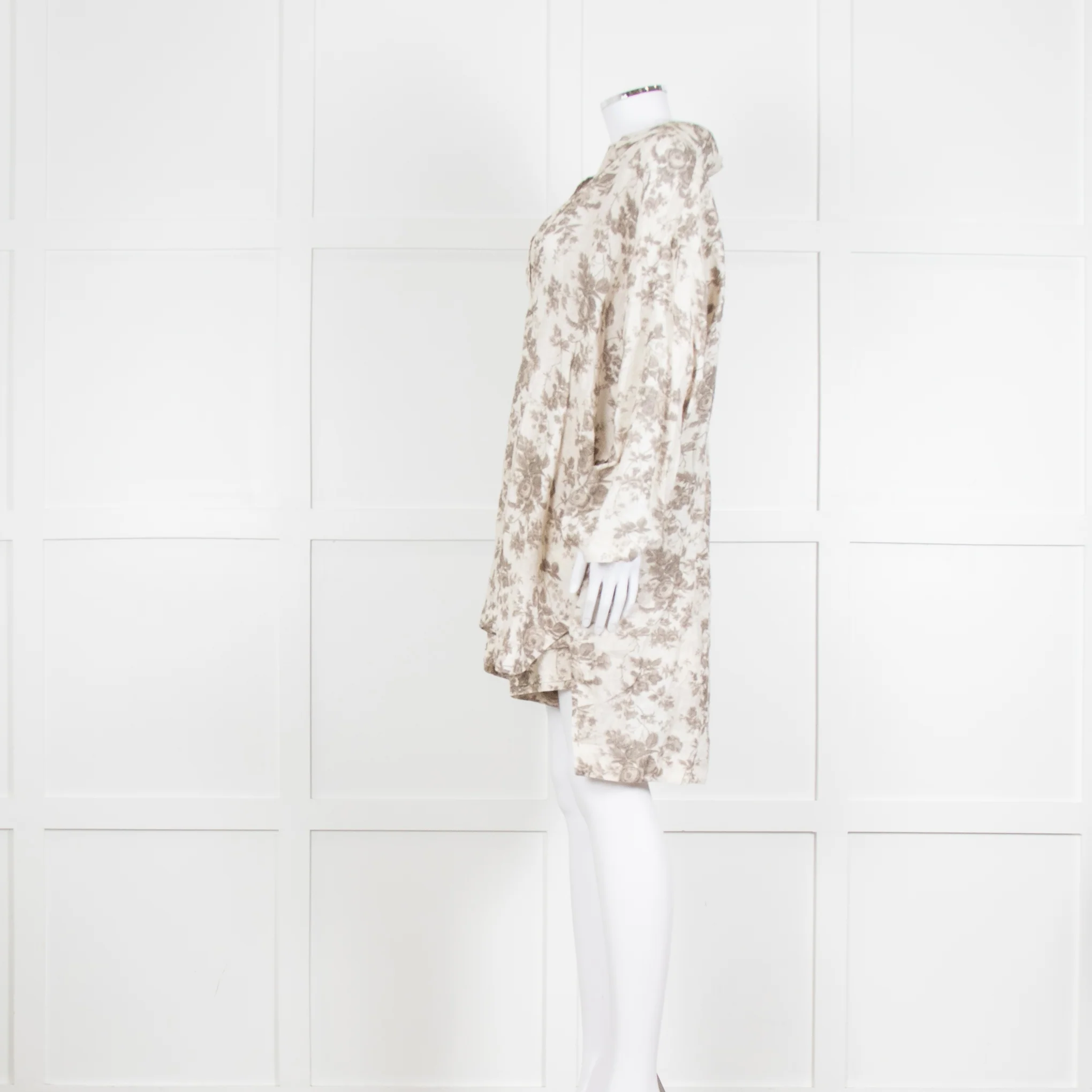 By Walid Grey Rose Floral Print Linen Shirt with Shorts Set - Image 3