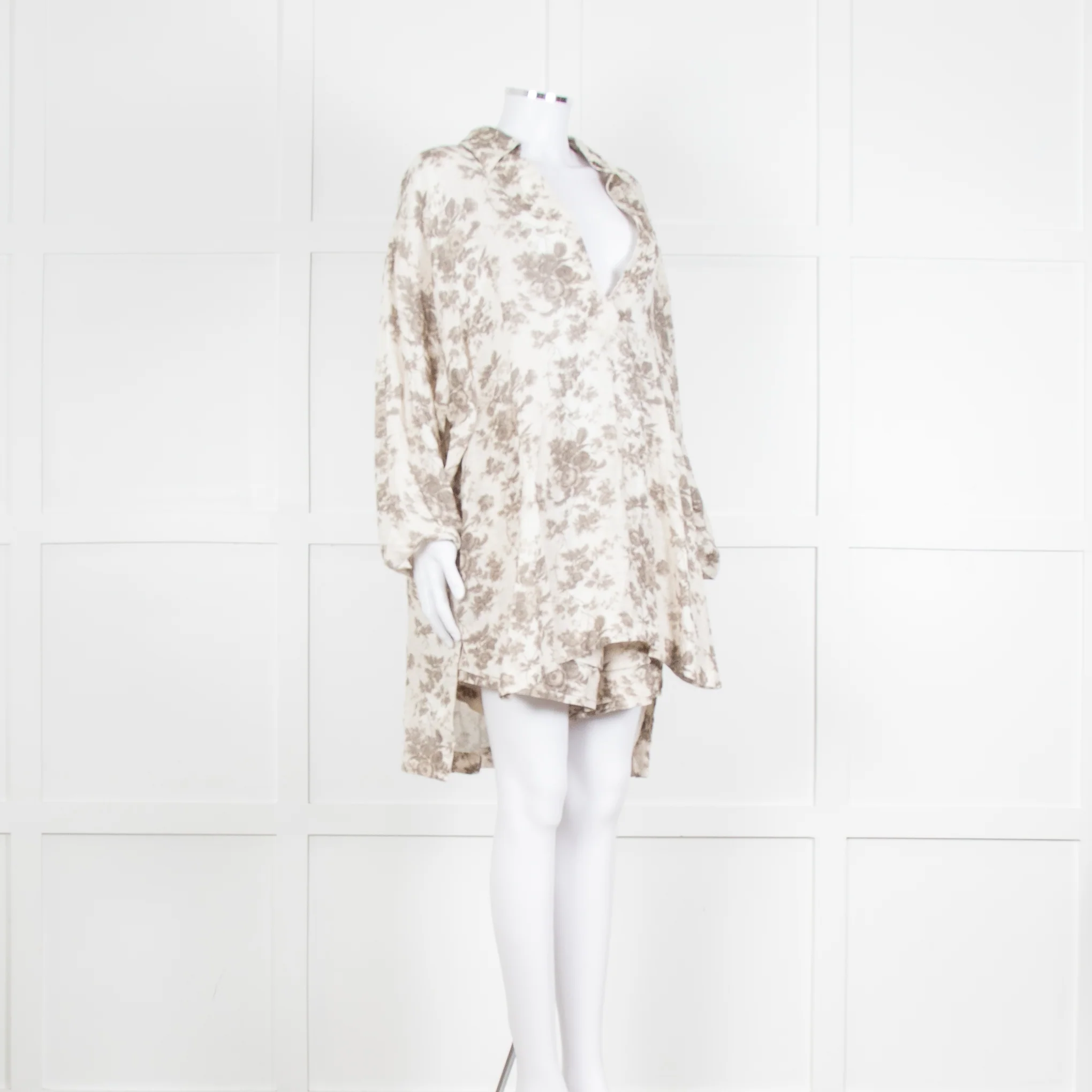 By Walid Grey Rose Floral Print Linen Shirt with Shorts Set - Image 8