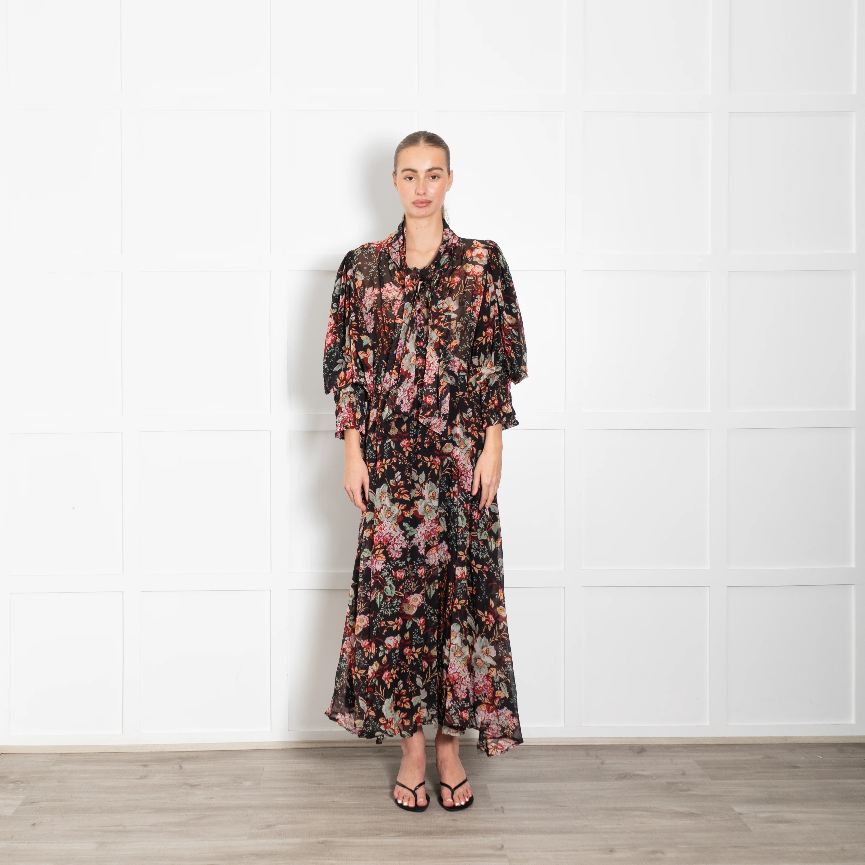 byTiMo Organza Midi Dress in Black Blossom