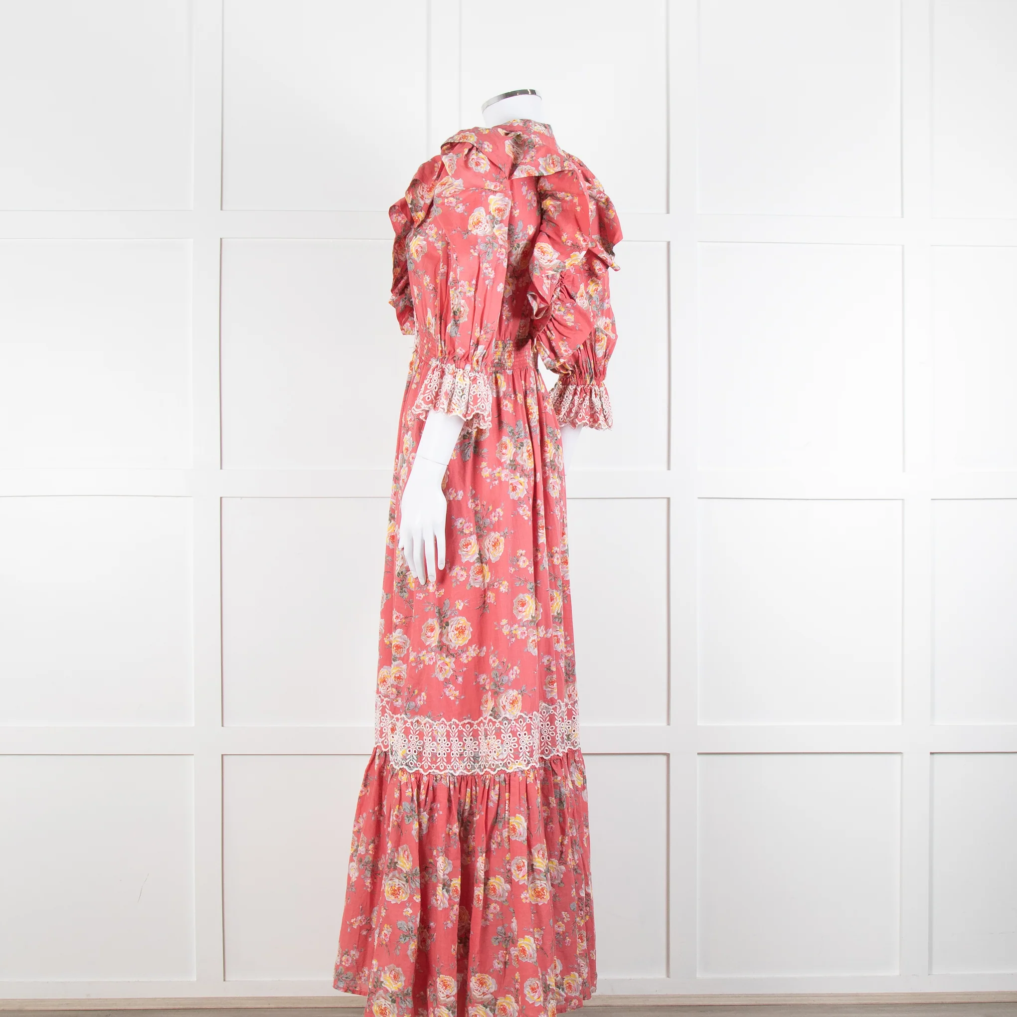 ByTiMo Pink Cotton Frill Maxi Dress with Embroidered Chest Panel - Image 6